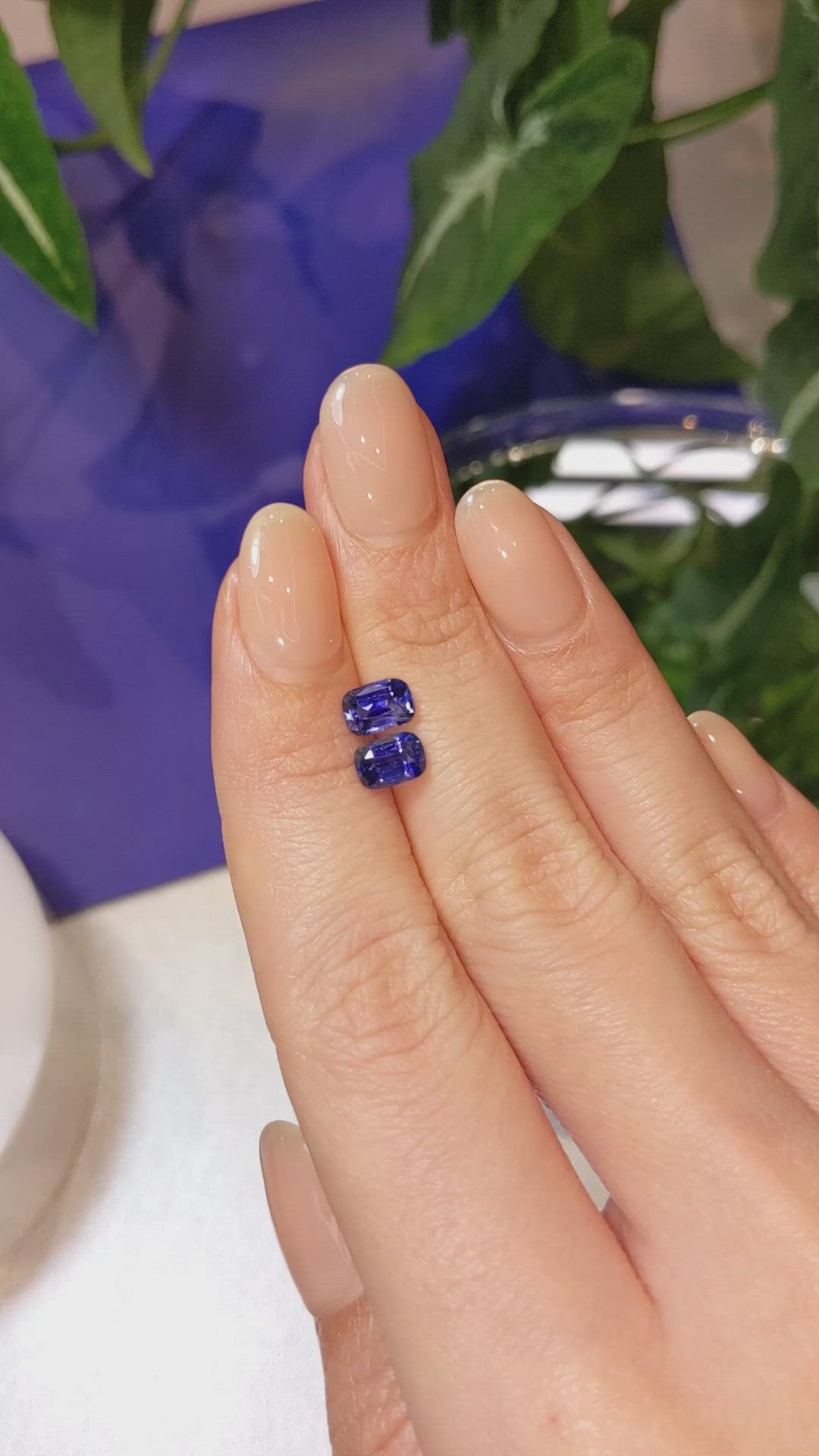 2.02 Ct.Tw.Total Carat Weight Blue Sapphire Pair from Ceylon (Sri Lanka) Size Video