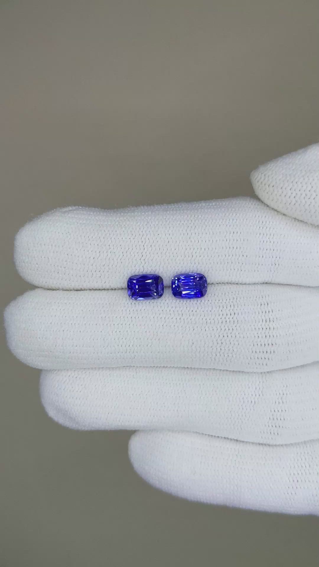 2.02 Ct.Tw.Total Carat Weight Blue Sapphire Pair from Ceylon (Sri Lanka) Size Video