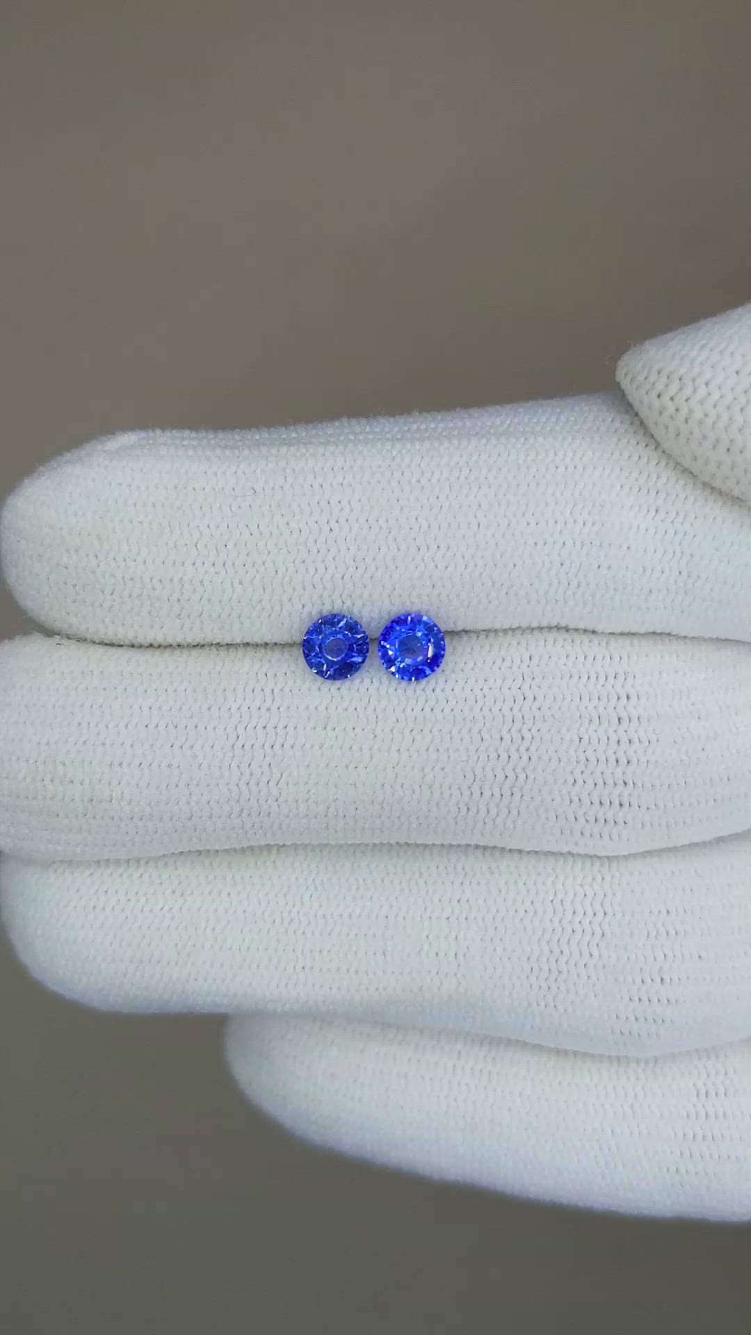 0.85 Ct.Tw.Total Carat Weight Blue Sapphire Pair from Ceylon (Sri Lanka) Size Video