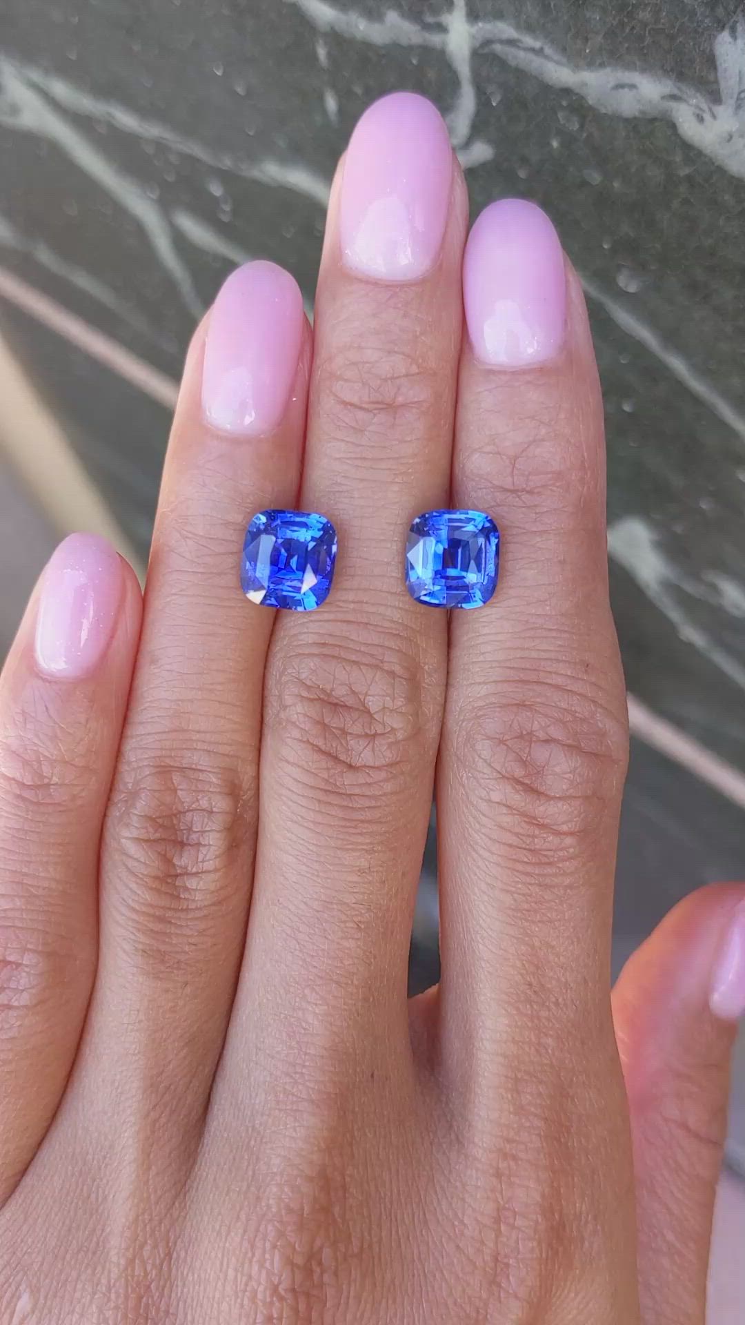 7.56 Ct.Tw.Total Carat Weight Blue Sapphire Pair from Ceylon (Sri Lanka) Size Video