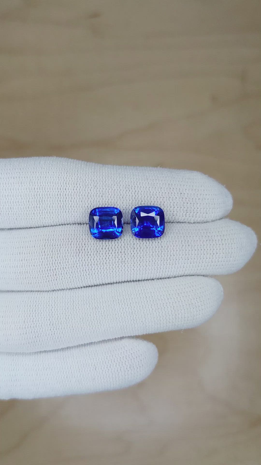 7.56 Ct.Tw.Total Carat Weight Blue Sapphire Pair from Ceylon (Sri Lanka) Size Video