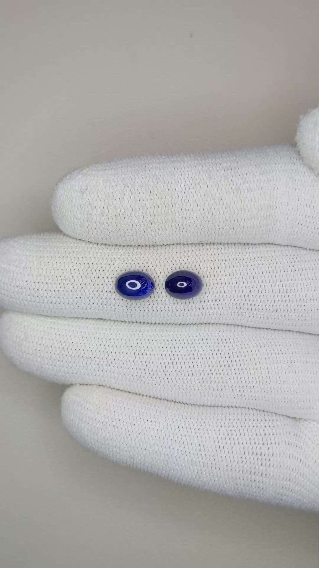 3.40&nbsp;Ct.Tw.Total Carat Weight Blue Cabochon Sapphire Pair from Madagascar Size Video