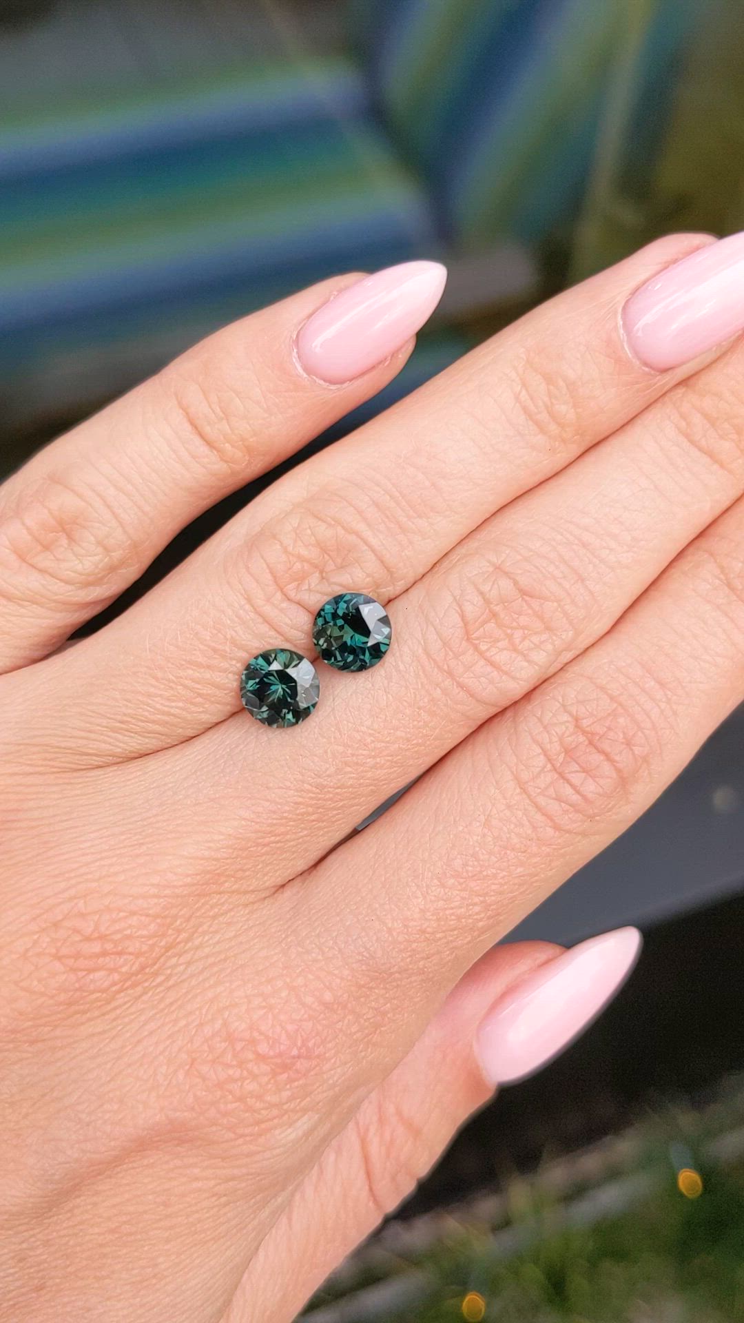 3.14 Ct.Tw.Total Carat Weight Bluish Green Sapphire Pair from Ceylon (Sri Lanka) Size Video