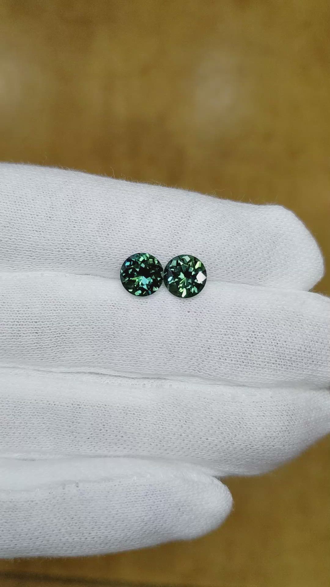 3.14 Ct.Tw.Total Carat Weight Bluish Green Sapphire Pair from Ceylon (Sri Lanka) Size Video