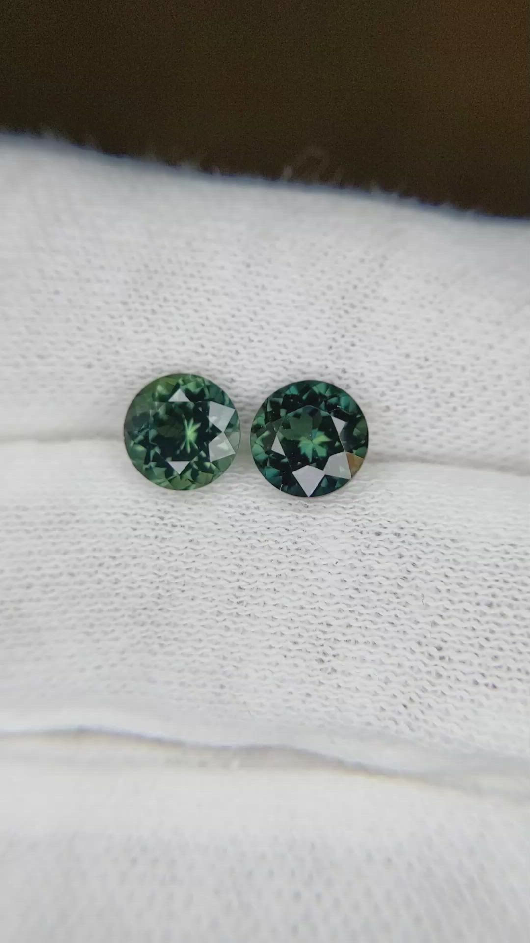3.09 Ct.Tw.Total Carat Weight Bluish Green Sapphire Pair from Ceylon (Sri Lanka) Size Video