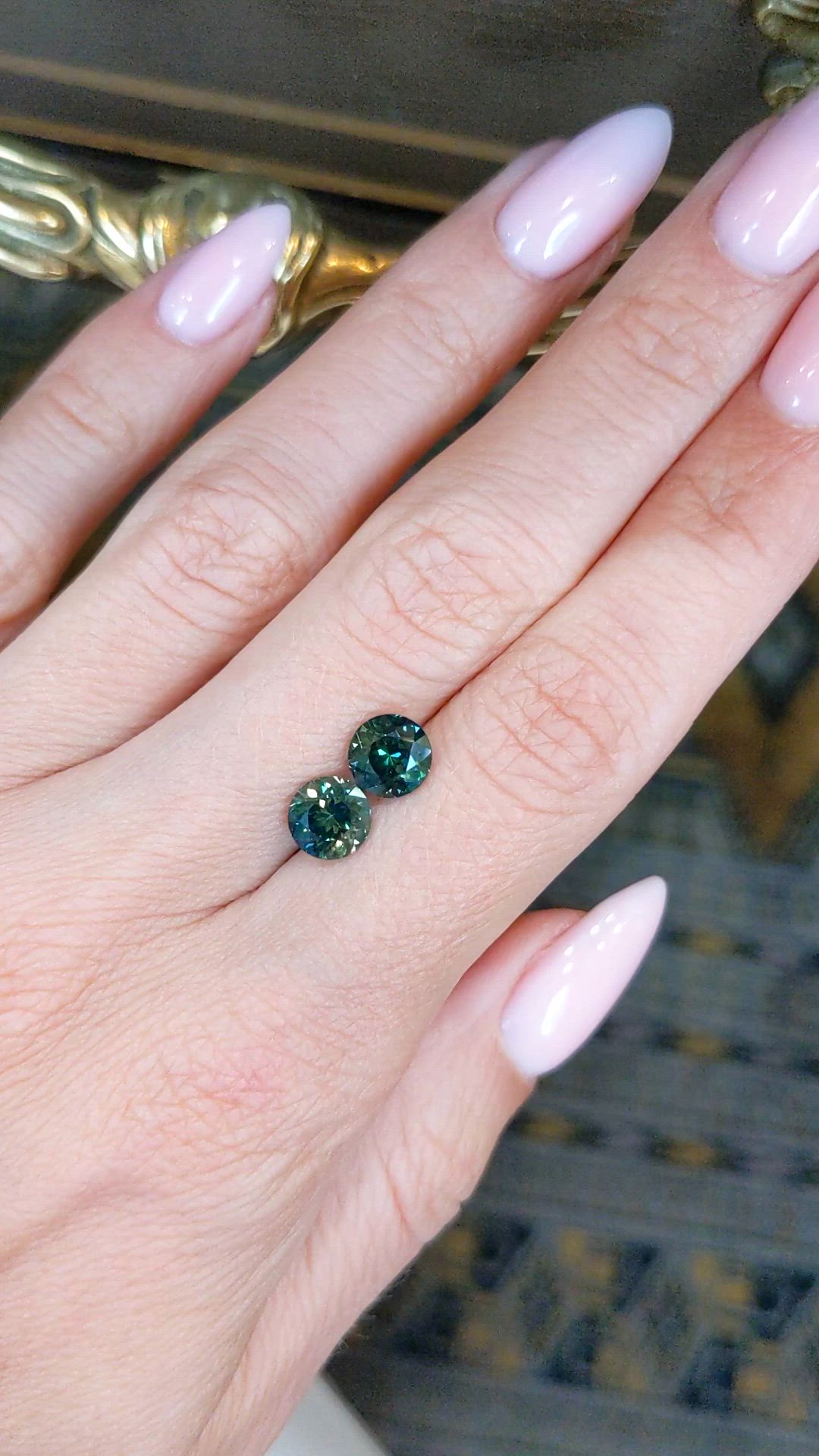3.09 Ct.Tw.Total Carat Weight Bluish Green Sapphire Pair from Ceylon (Sri Lanka) Size Video