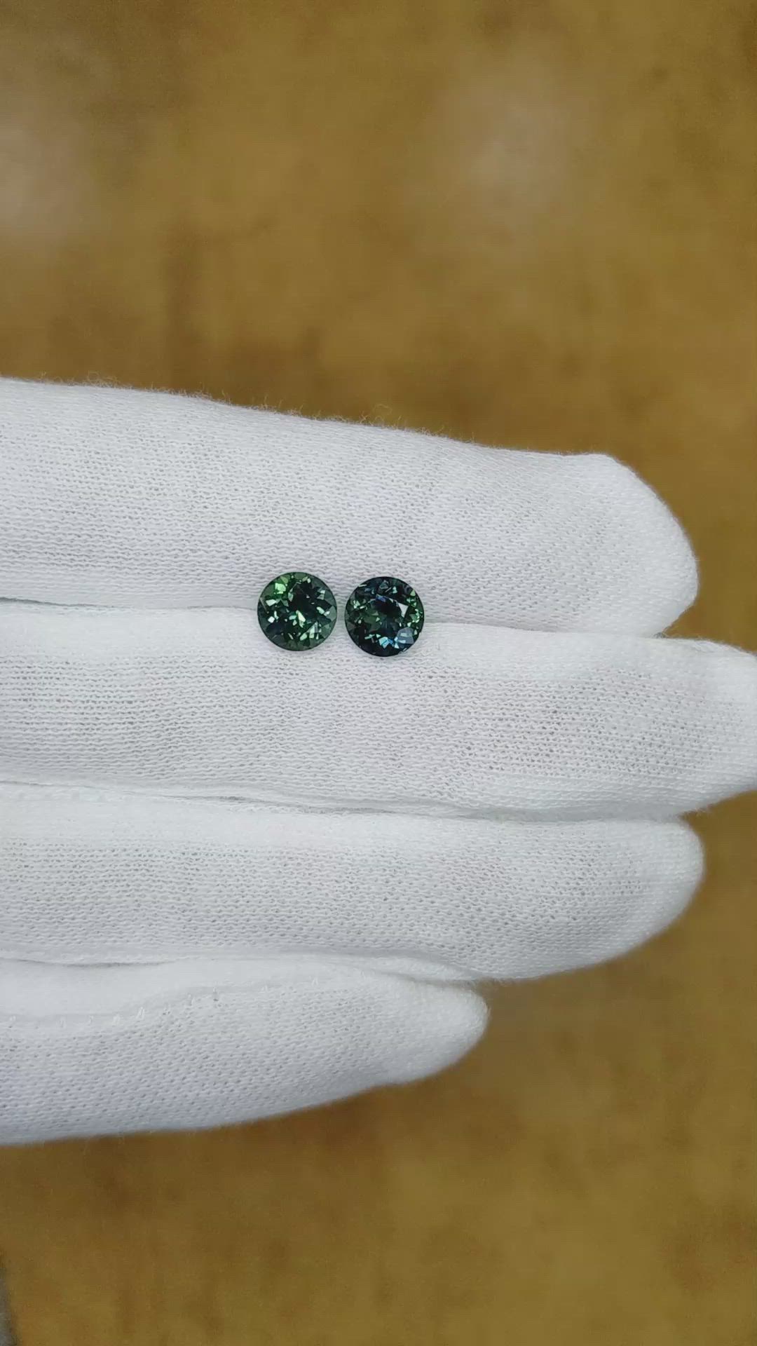 3.09 Ct.Tw.Total Carat Weight Bluish Green Sapphire Pair from Ceylon (Sri Lanka) Size Video
