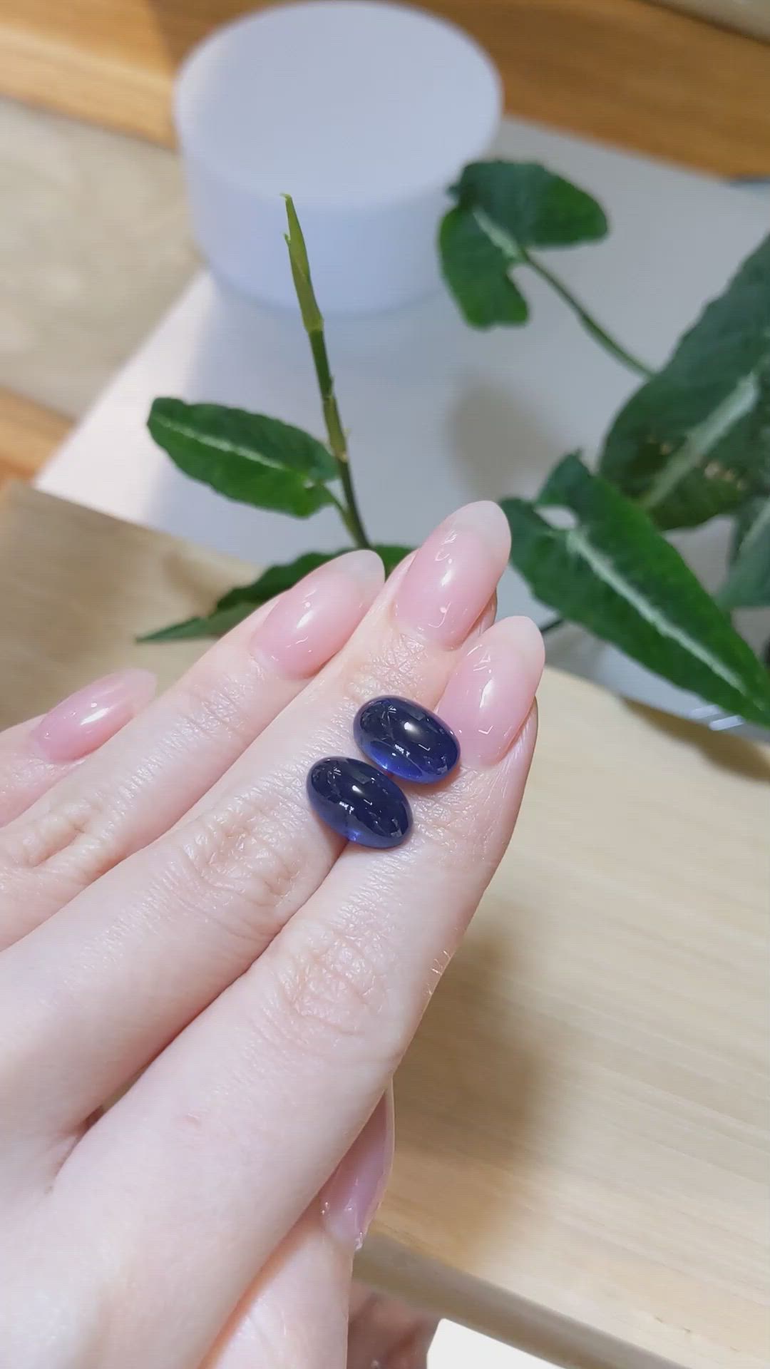 15.49&nbsp;Ct.Tw.Total Carat Weight Blue Cabochon Sapphire Pair from Madagascar Size Video