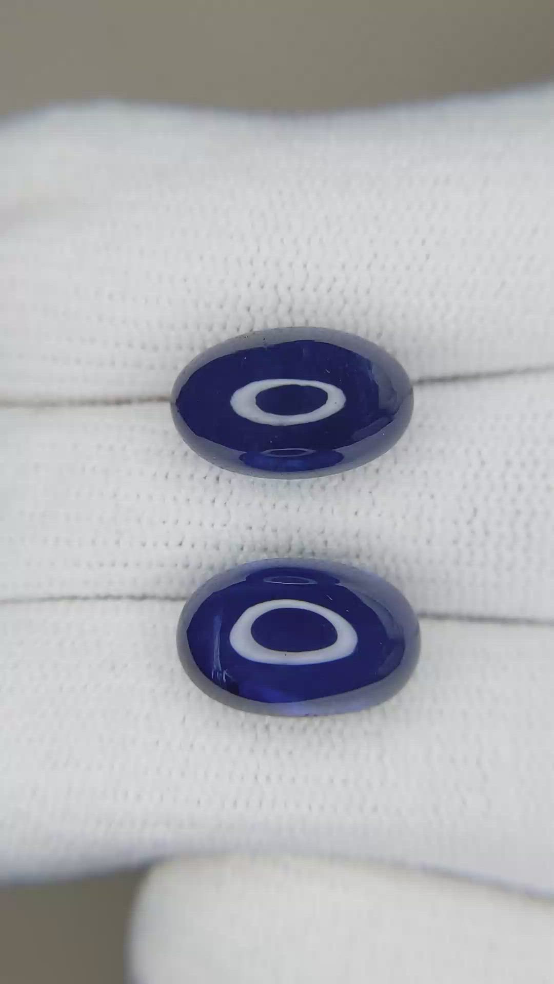 15.49&nbsp;Ct.Tw.Total Carat Weight Blue Cabochon Sapphire Pair from Madagascar Size Video