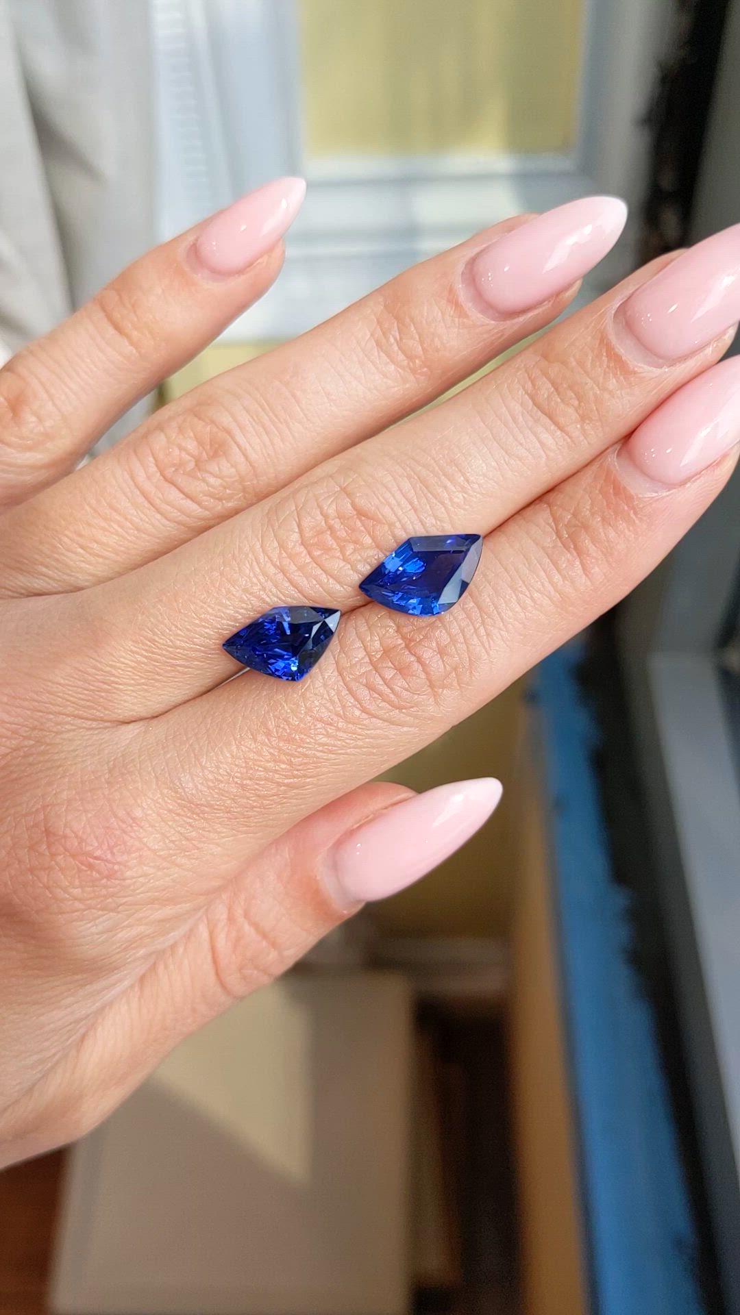 8.31 Ct.Tw.Total Carat Weight Blue Sapphire Pair from Ceylon (Sri Lanka) Size Video