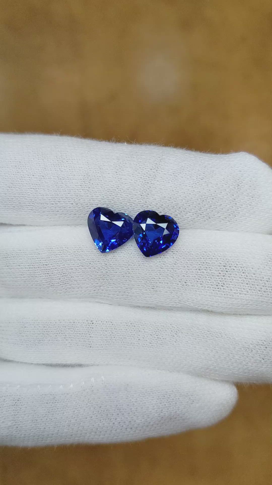 6.16 Ct.Tw.Total Carat Weight Blue Sapphire Pair from Ceylon (Sri Lanka) Size Video