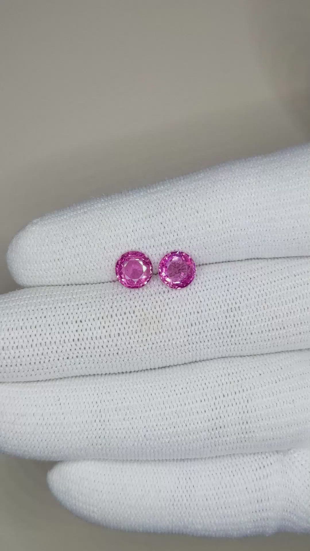 2.46 Ct.Tw.Total Carat Weight Pink Sapphire Pair from Ceylon (Sri Lanka) Size Video