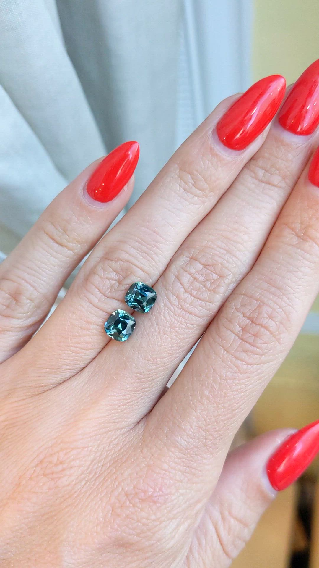 2.78 Ct.Tw.Total Carat Weight Bluish Green Sapphire Pair from Ceylon (Sri Lanka) Size Video