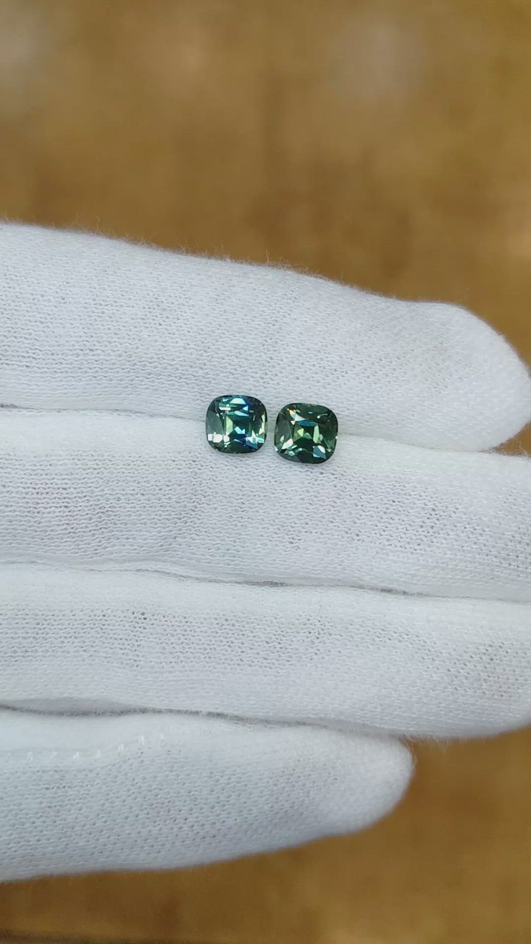 2.78 Ct.Tw.Total Carat Weight Bluish Green Sapphire Pair from Ceylon (Sri Lanka) Size Video