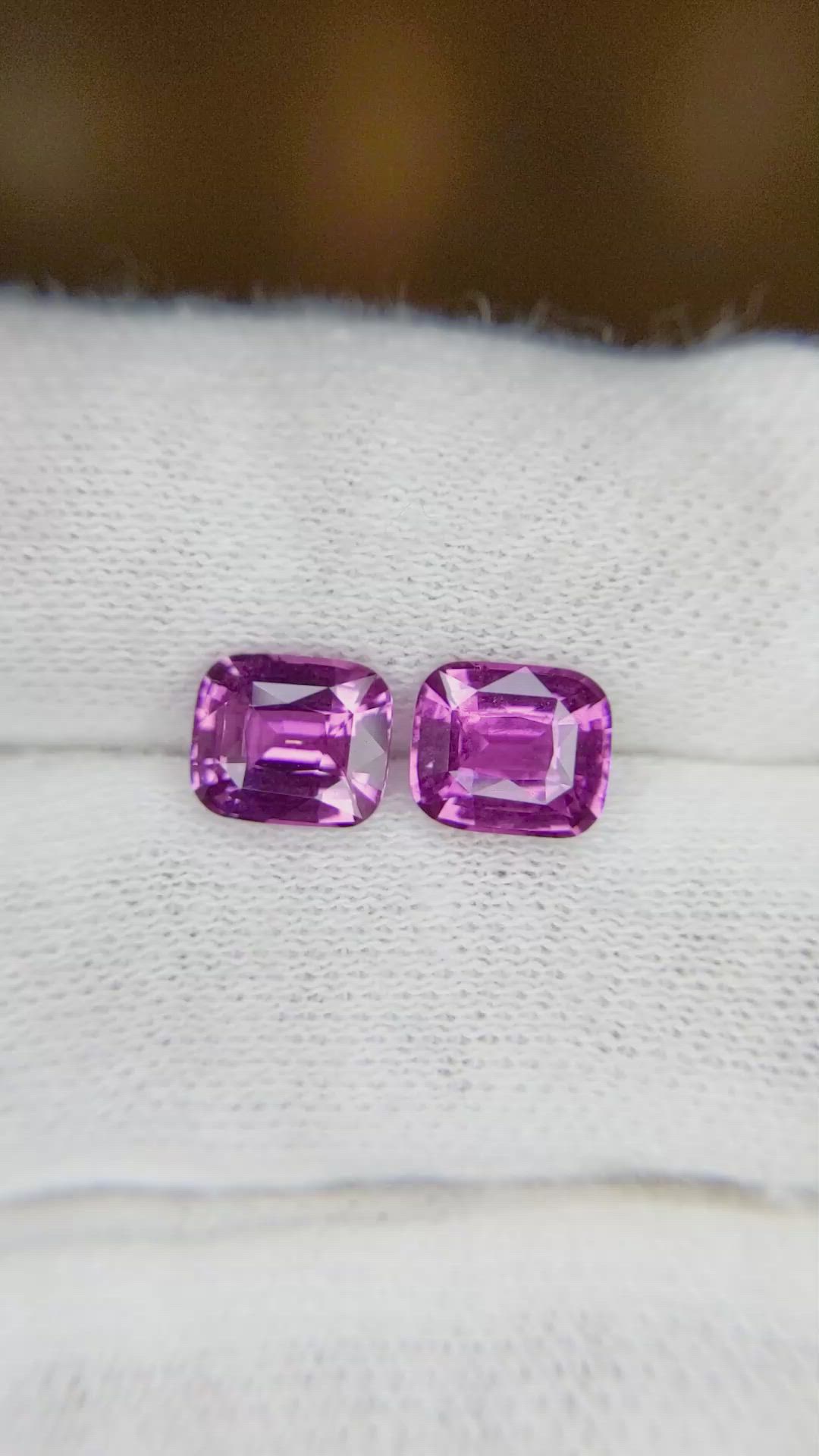 3.49 Ct.Tw.Total Carat Weight Purple Sapphire Pair from Ceylon (Sri Lanka) Size Video