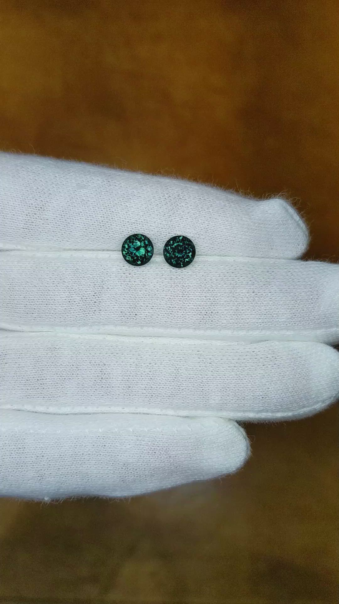 2.37 Ct.Tw.Total Carat Weight Bluish Green Sapphire Pair from Ceylon (Sri Lanka) Size Video