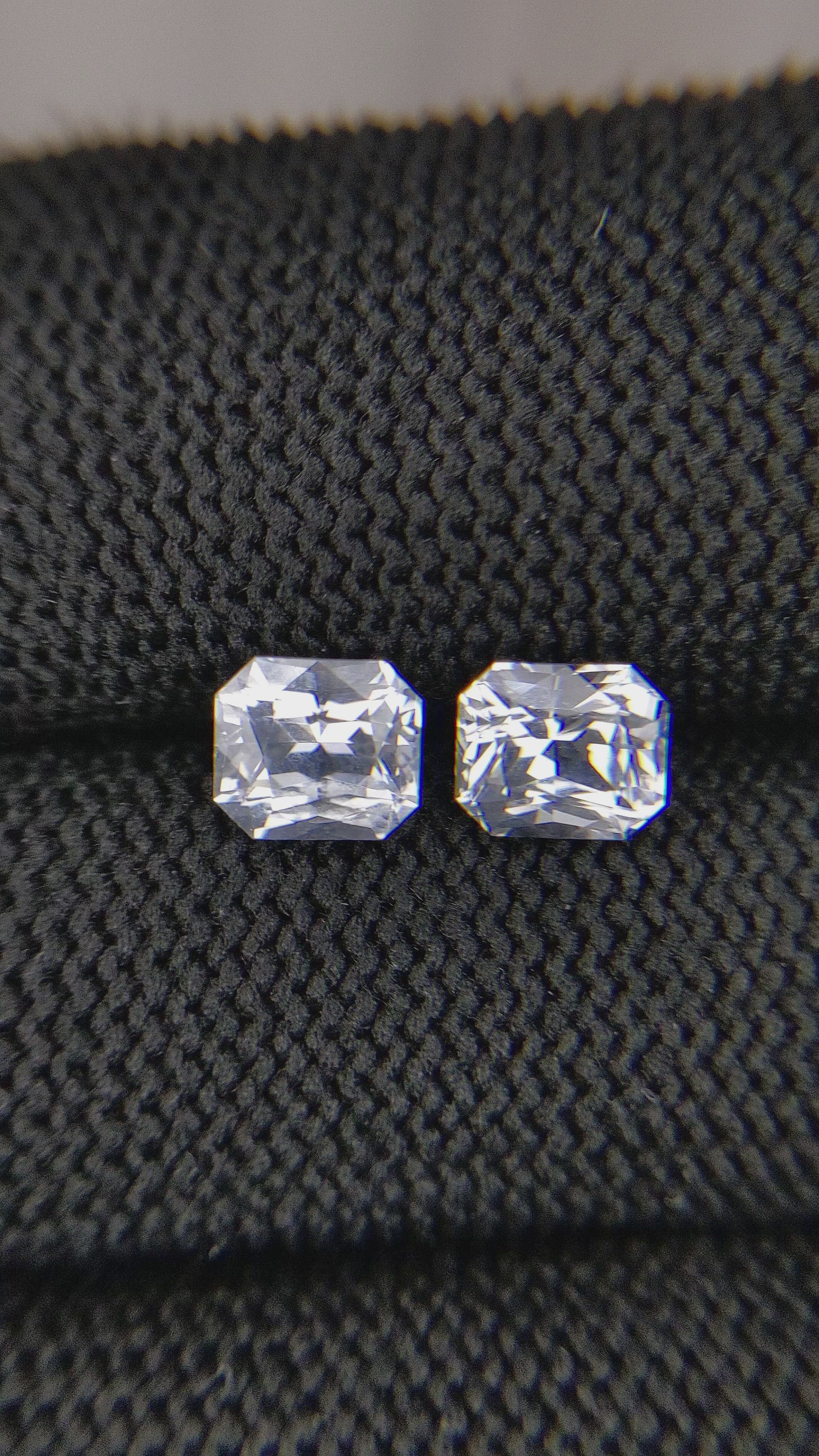 2.39 Ct.Tw.Total Carat Weight White Sapphire Pair from Ceylon (Sri Lanka) Size Video
