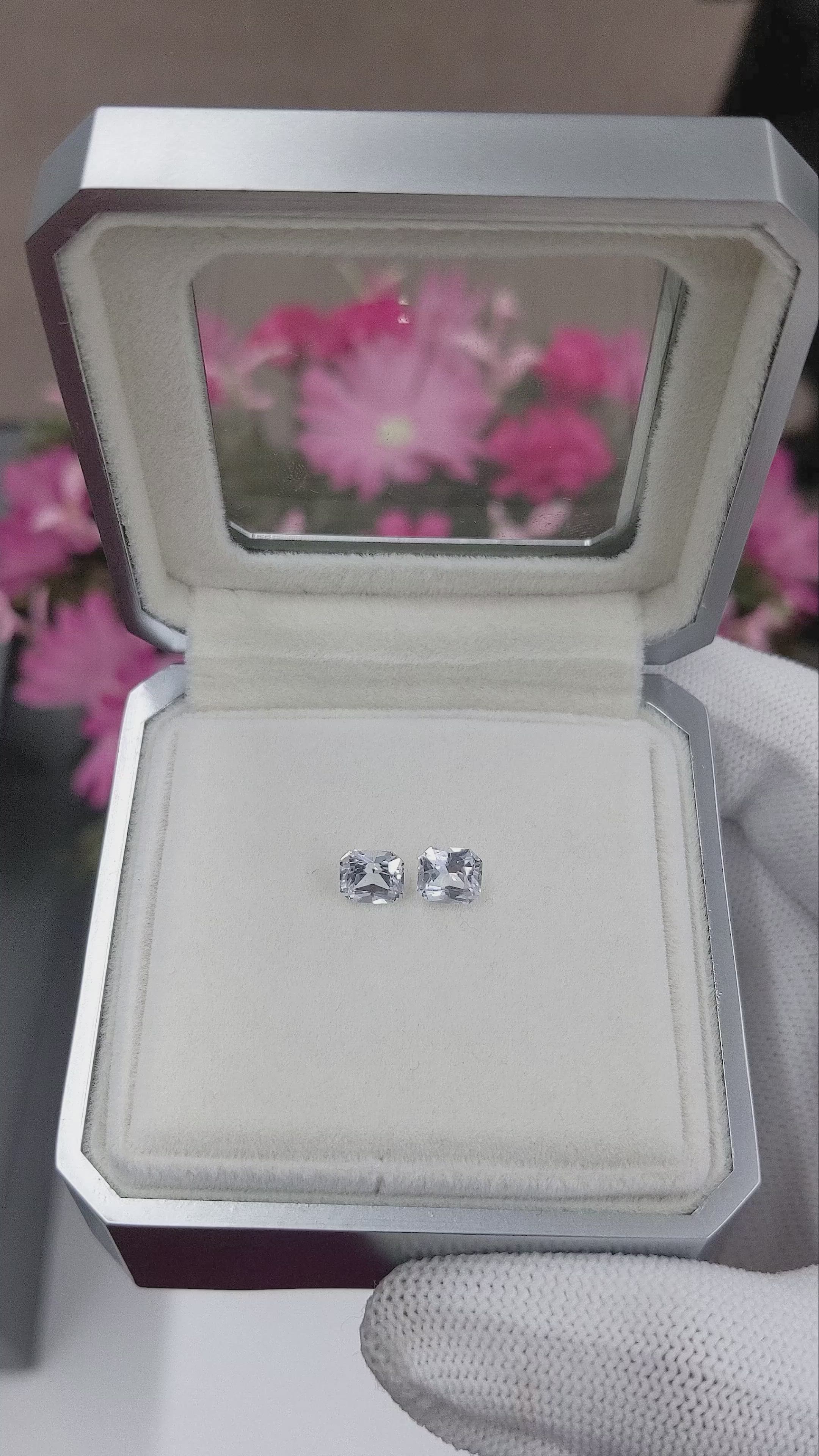 2.39 Ct.Tw.Total Carat Weight White Sapphire Pair from Ceylon (Sri Lanka) Size Video