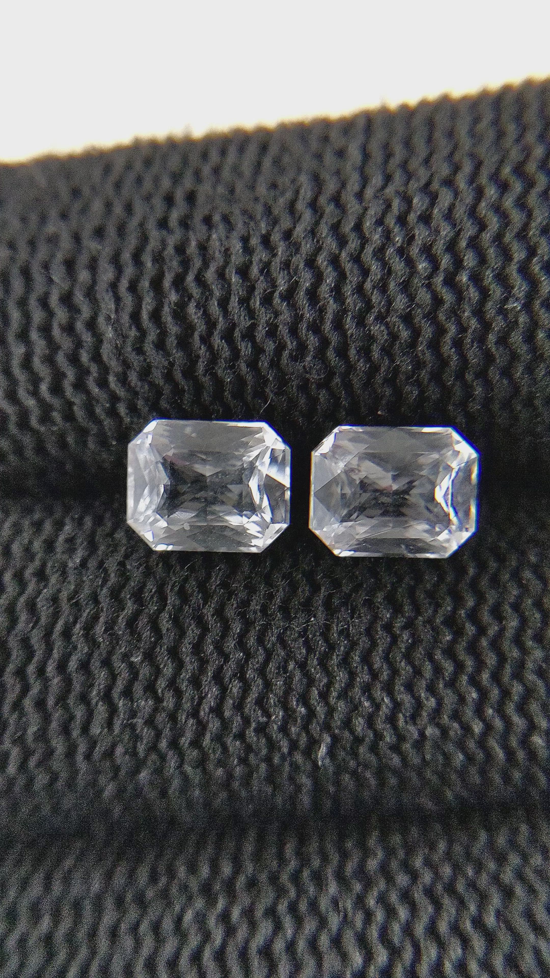 3.19 Ct.Tw.Total Carat Weight White Sapphire Pair from Ceylon (Sri Lanka) Size Video
