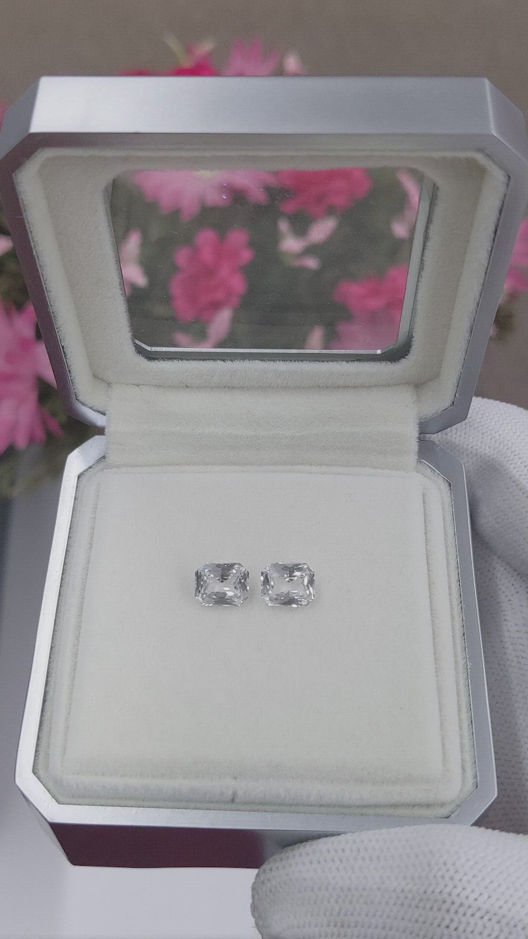 3.19 Ct.Tw.Total Carat Weight White Sapphire Pair from Ceylon (Sri Lanka) Size Video