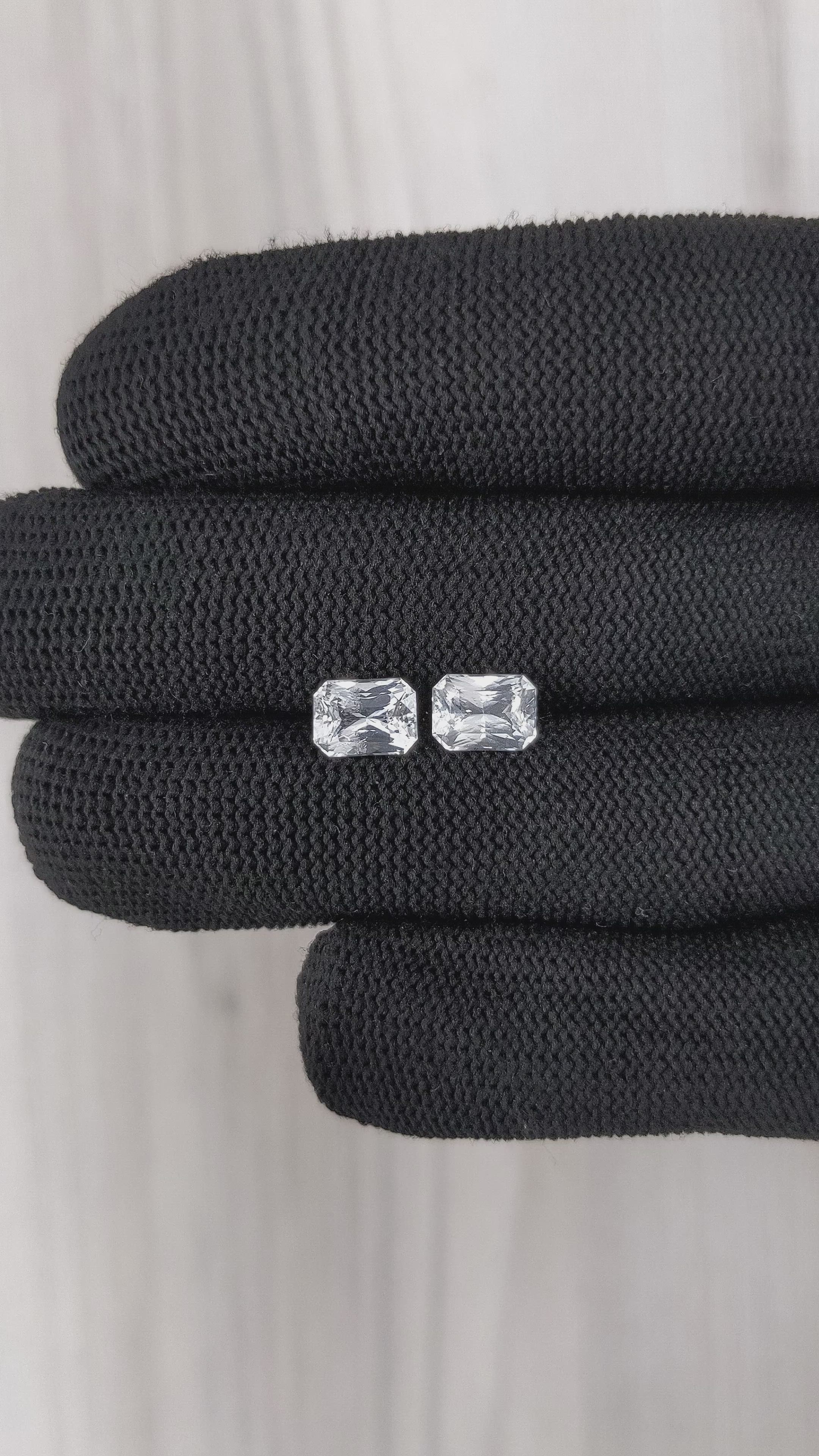 3.20 Ct.Tw.Total Carat Weight White Sapphire Pair from Ceylon (Sri Lanka) Size Video