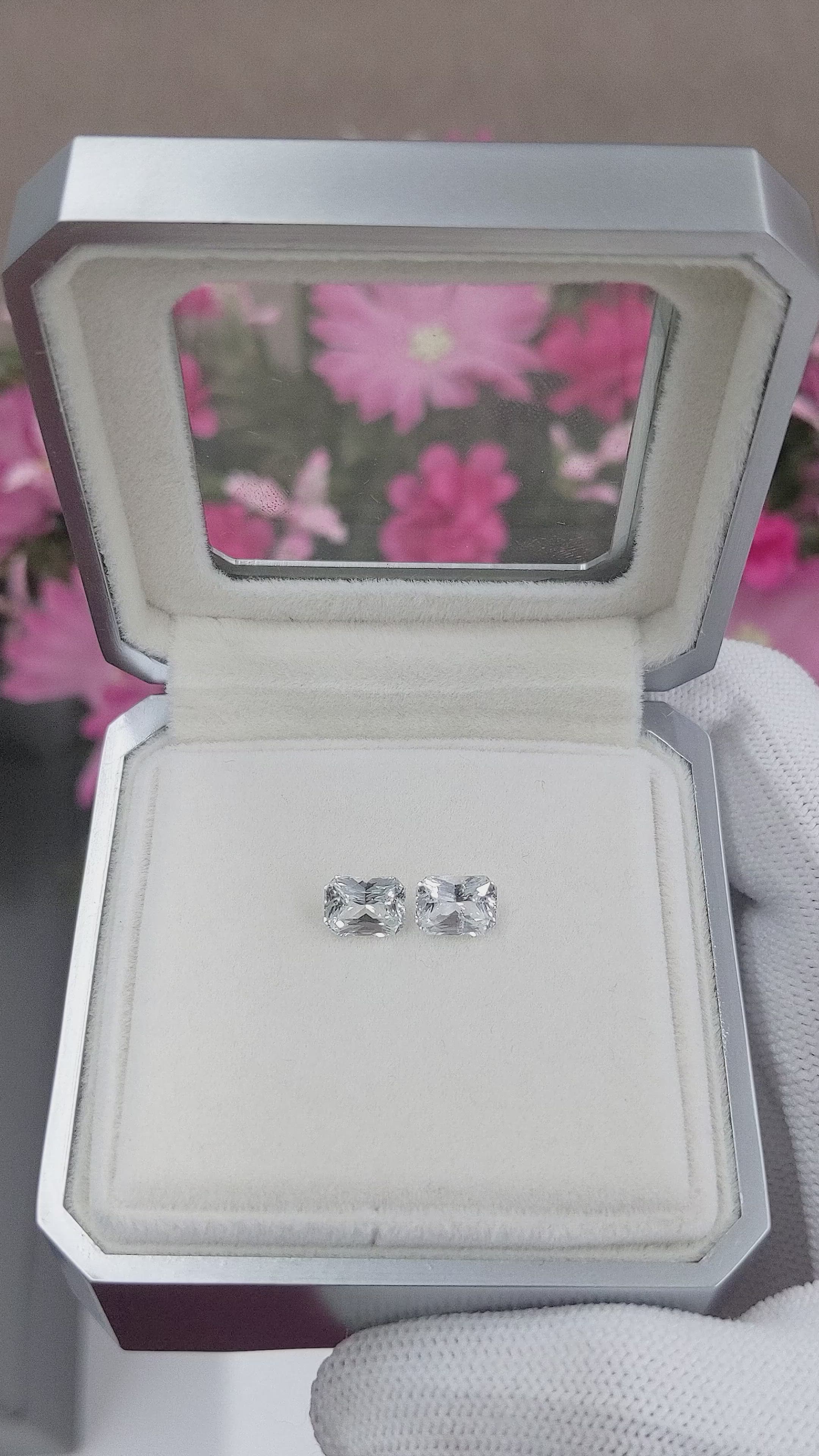 3.20 Ct.Tw.Total Carat Weight White Sapphire Pair from Ceylon (Sri Lanka) Size Video