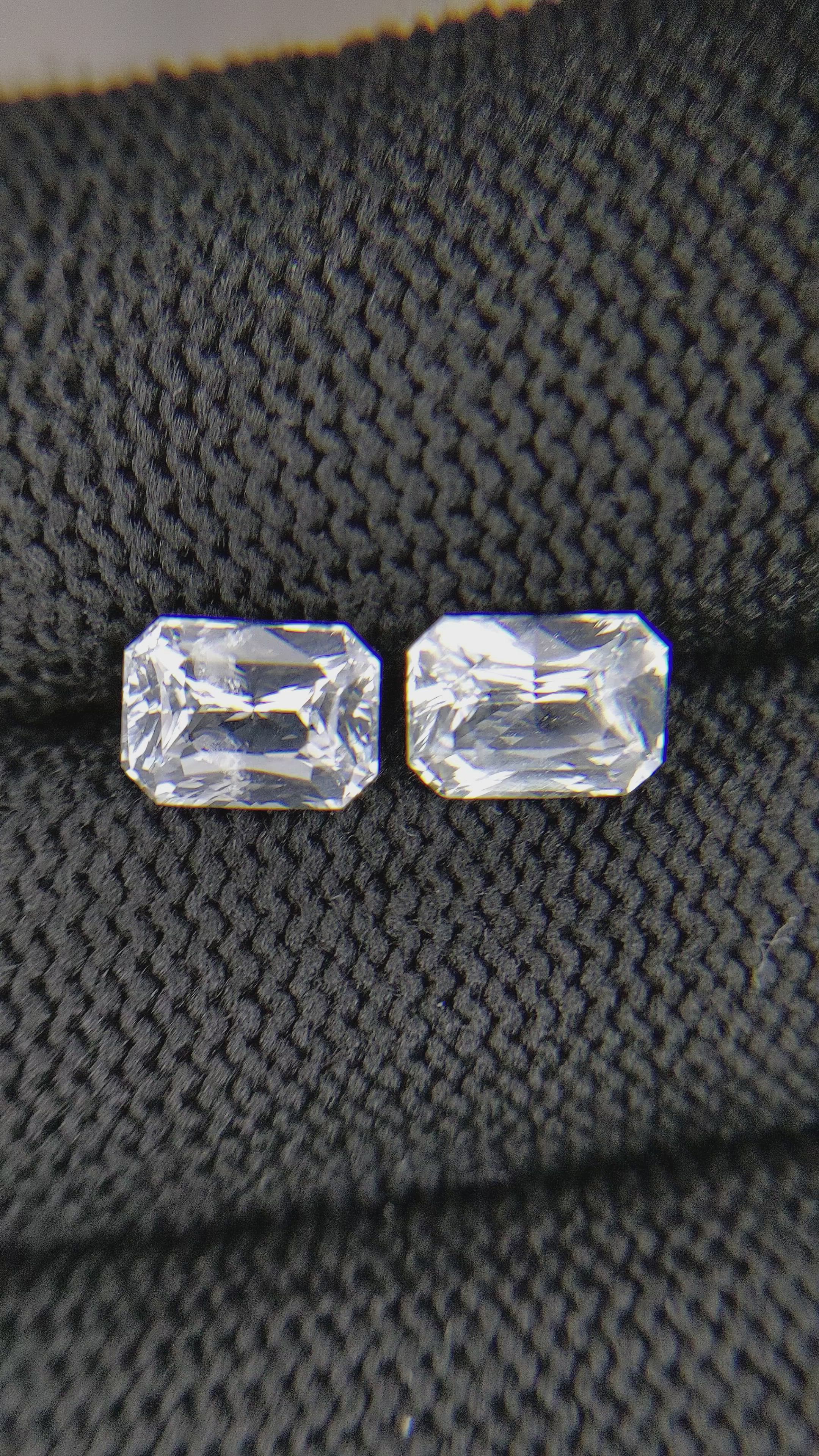 3.20 Ct.Tw.Total Carat Weight White Sapphire Pair from Ceylon (Sri Lanka) Size Video