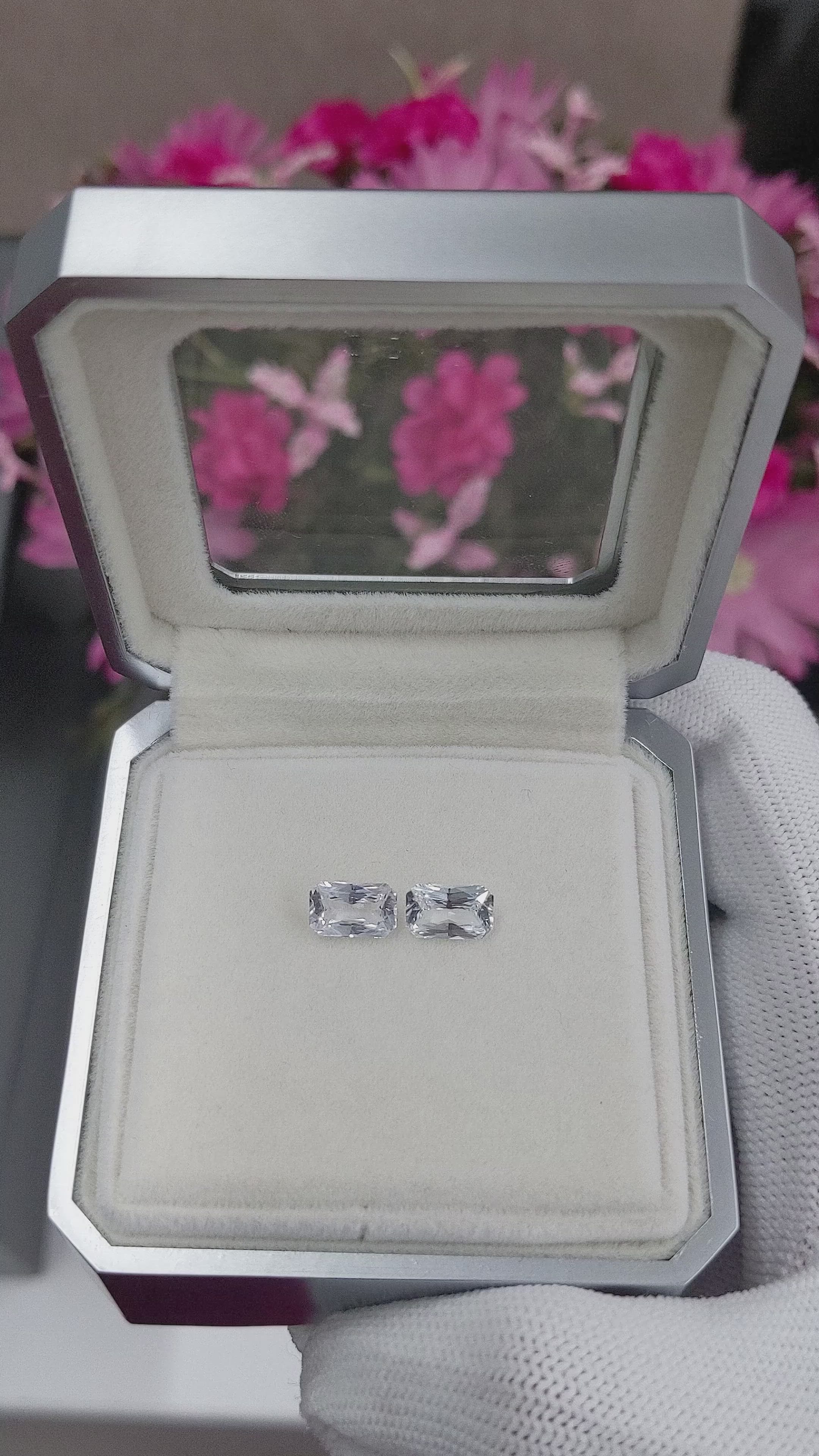 3.10 Ct.Tw.Total Carat Weight White Sapphire Pair from Ceylon (Sri Lanka) Size Video