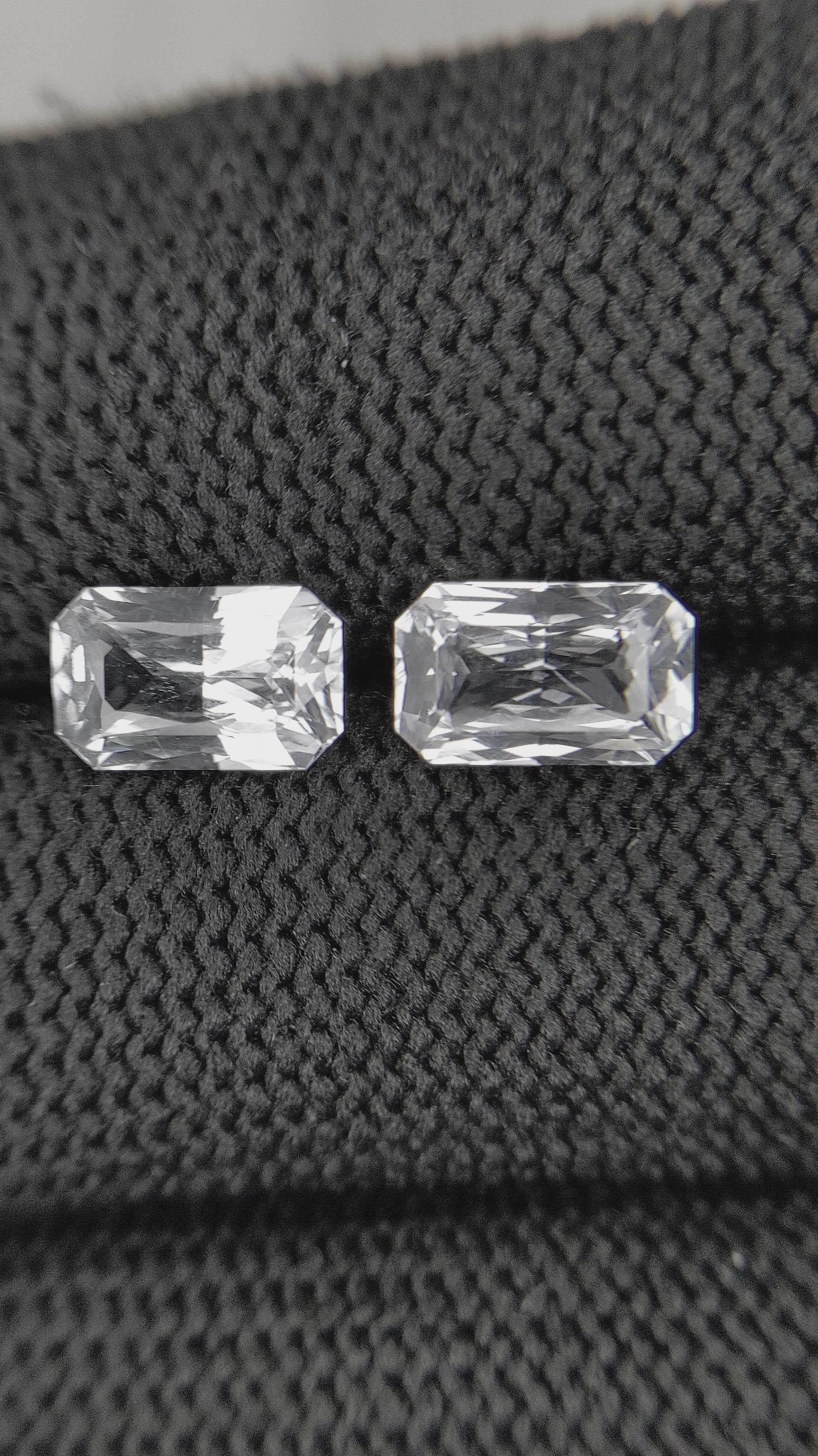 3.10 Ct.Tw.Total Carat Weight White Sapphire Pair from Ceylon (Sri Lanka) Size Video