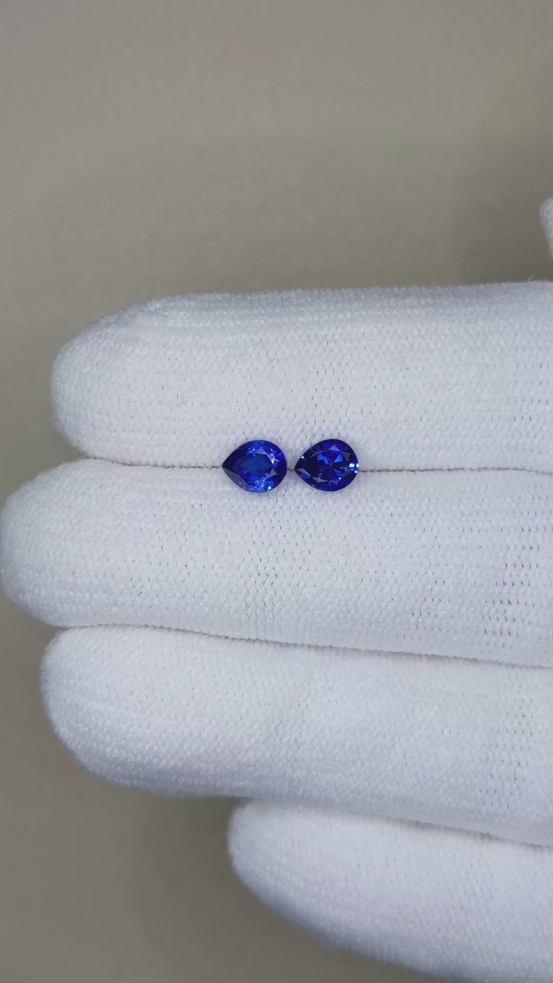 0.96&nbsp;Ct.Tw.Total Carat Weight Blue Sapphire Pair from Ceylon (Sri Lanka) Size Video