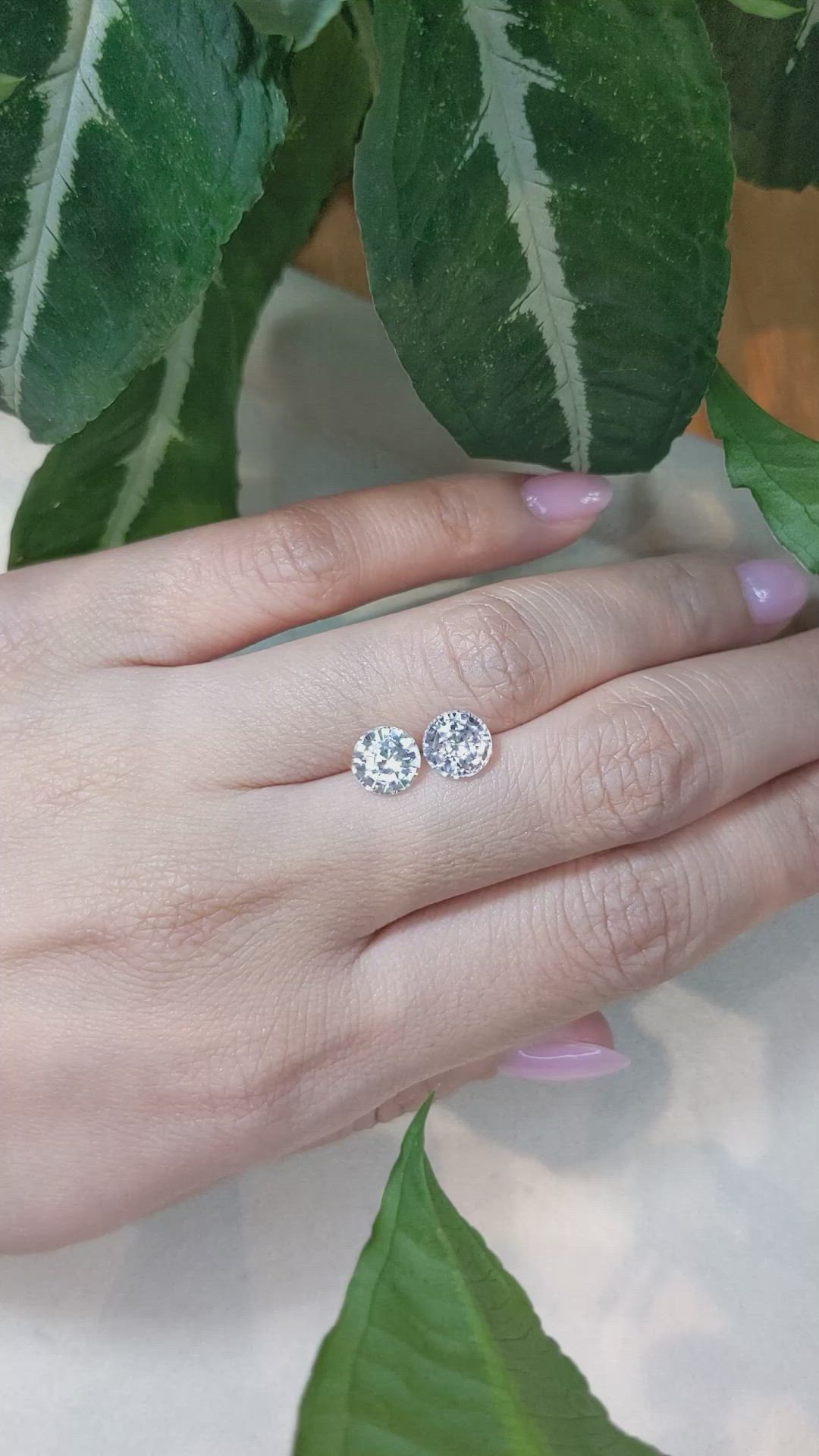 3.10 Ct.Tw.Total Carat Weight White Sapphire Pair from Ceylon (Sri Lanka) Size Video