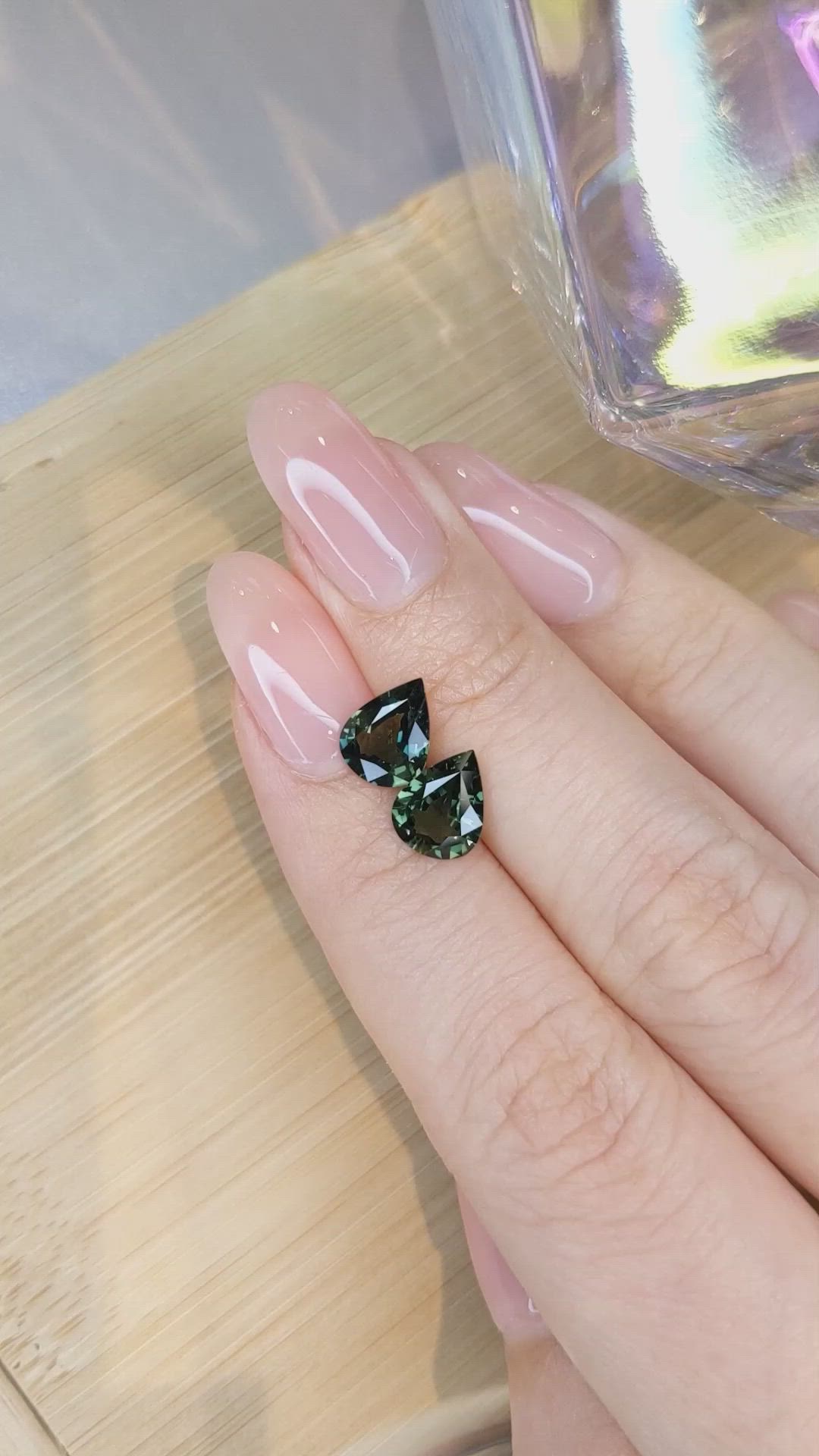 3.44 Ct.Tw.Total Carat Weight Bluish Green Sapphire Pair from Madagascar Size Video