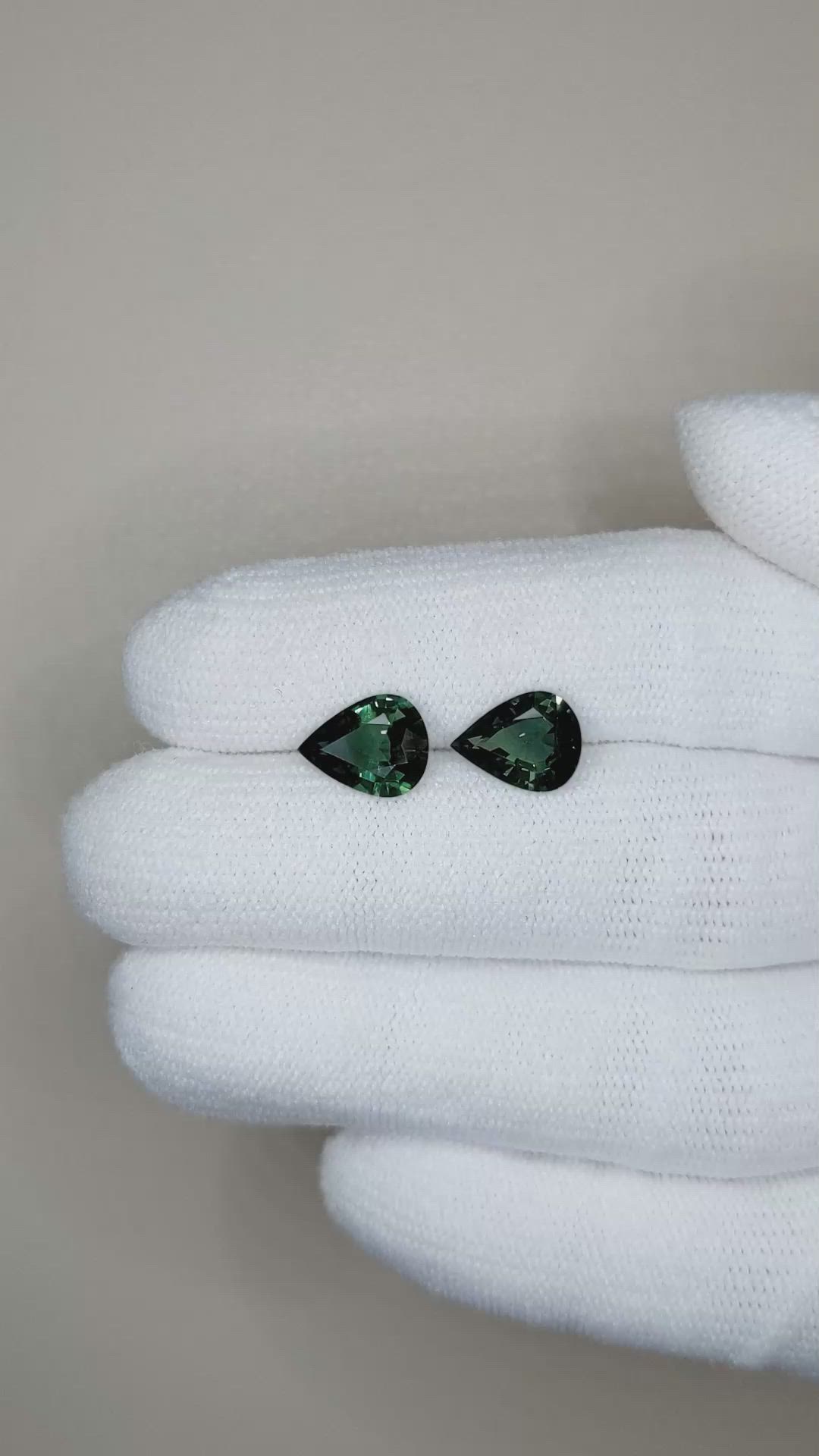 3.44 Ct.Tw.Total Carat Weight Bluish Green Sapphire Pair from Madagascar Size Video