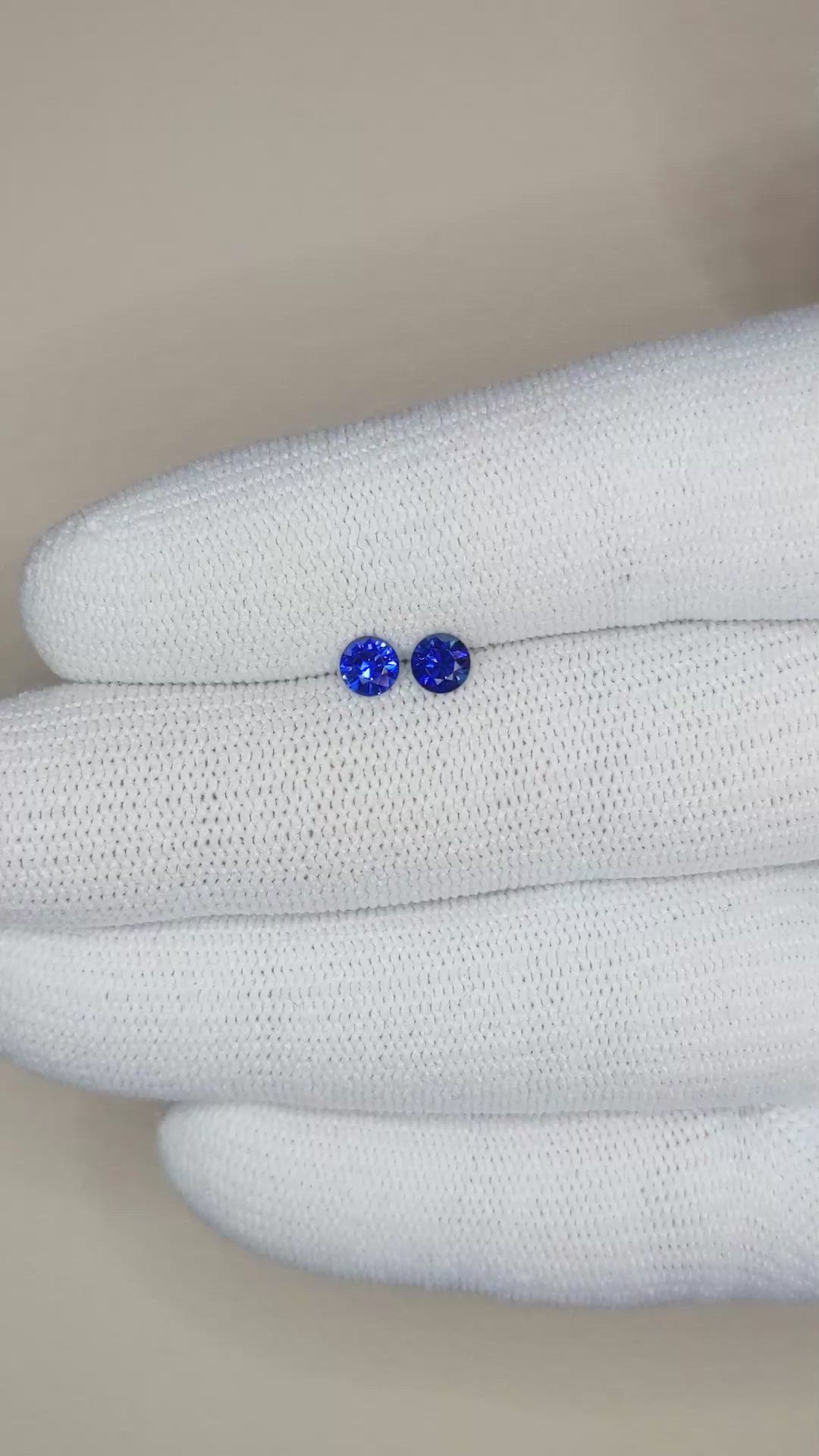 0.57 Ct.Tw.Total Carat Weight Blue Sapphire Pair from Ceylon (Sri Lanka) Size Video