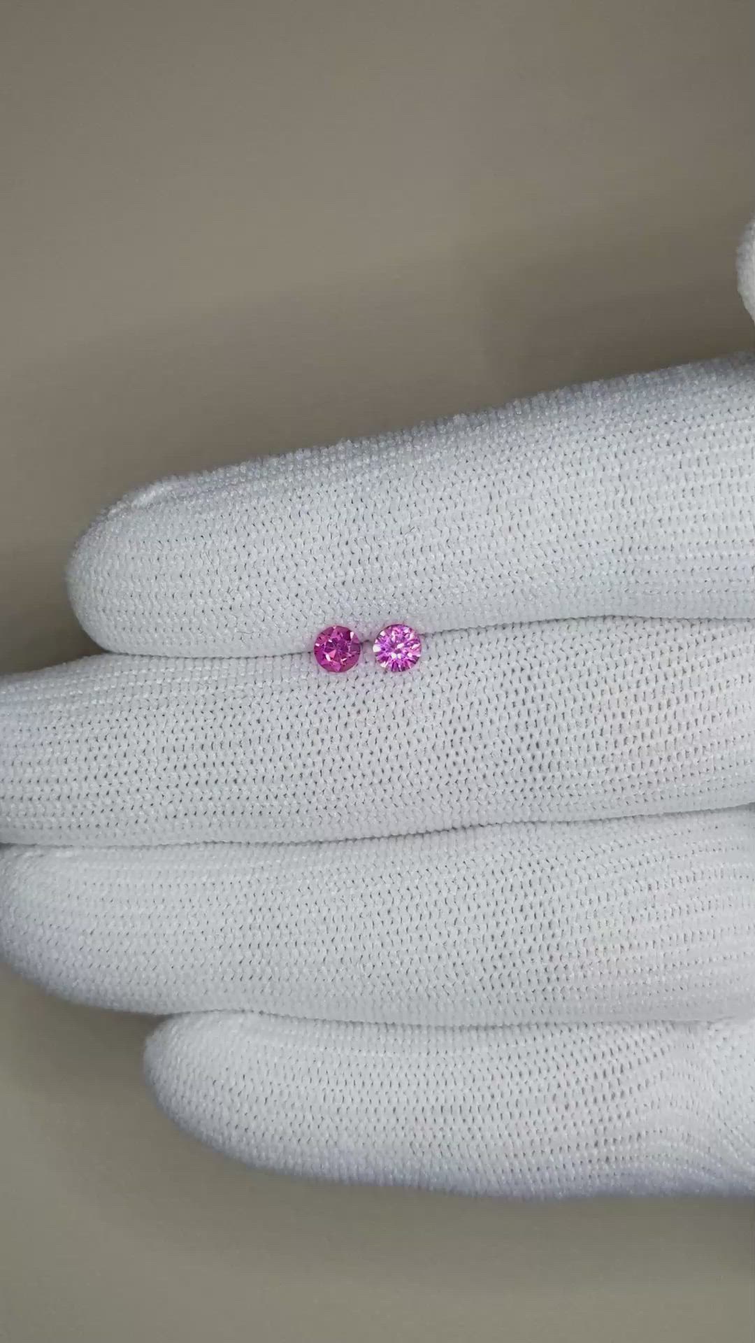 0.49 Ct.Tw.Total Carat Weight Purplish Pink Sapphire Pair from Ceylon (Sri Lanka) Size Video