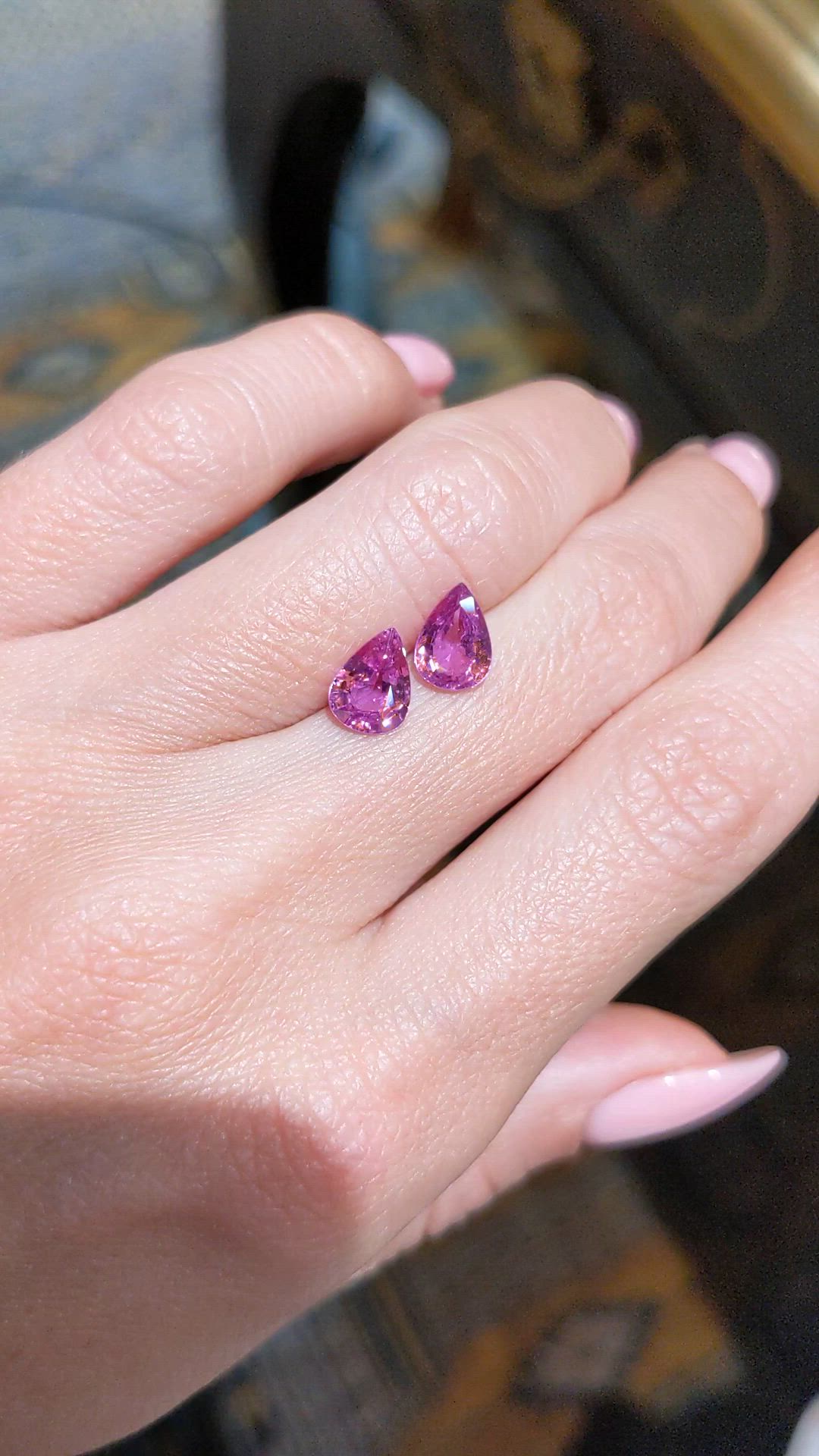 2.28 Ct.Tw.Total Carat Weight Pink Sapphire Pair from Ceylon (Sri Lanka) Size Video