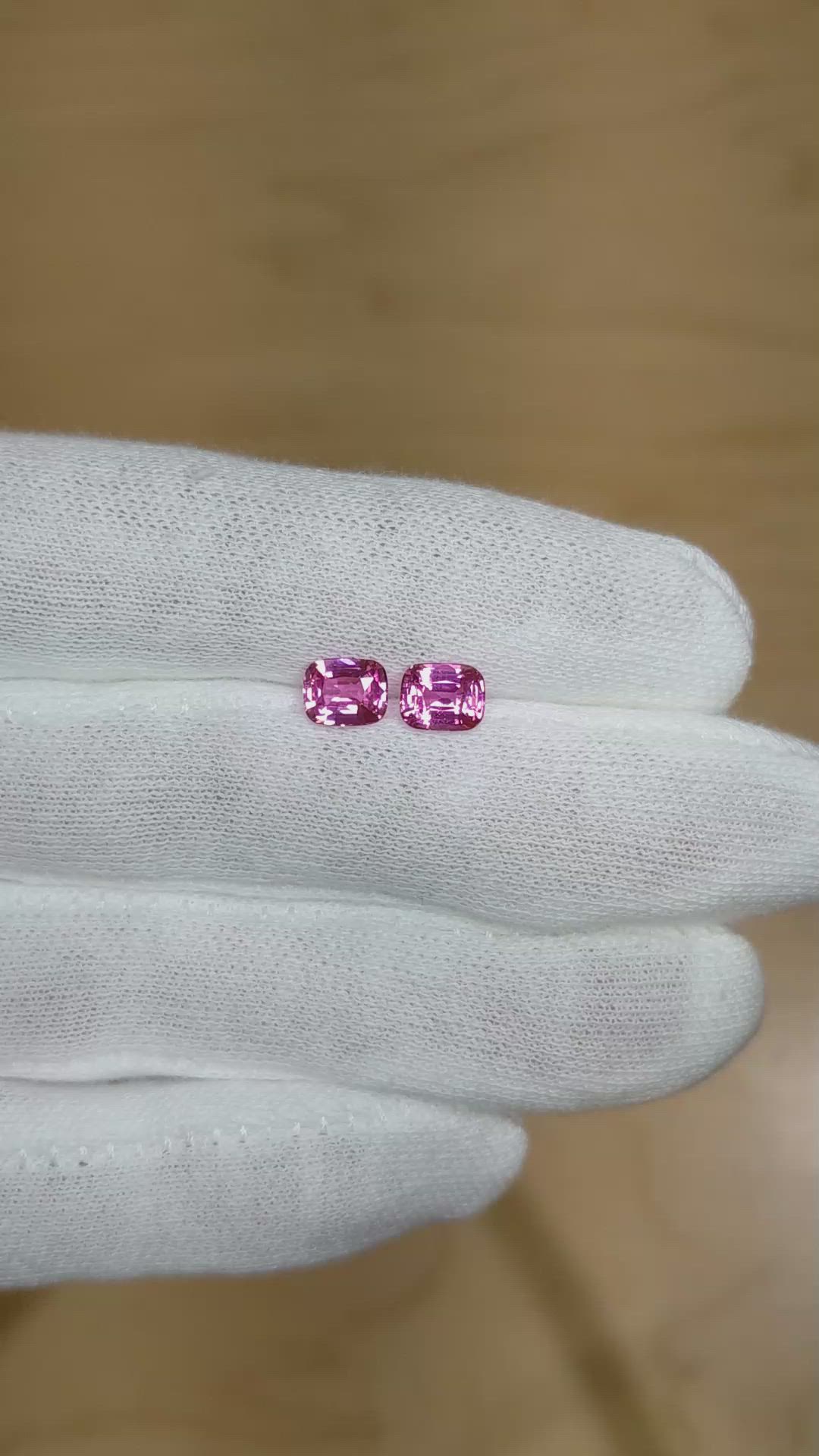 2.09 Ct.Tw.Total Carat Weight Pink Sapphire Pair from Ceylon (Sri Lanka) Size Video