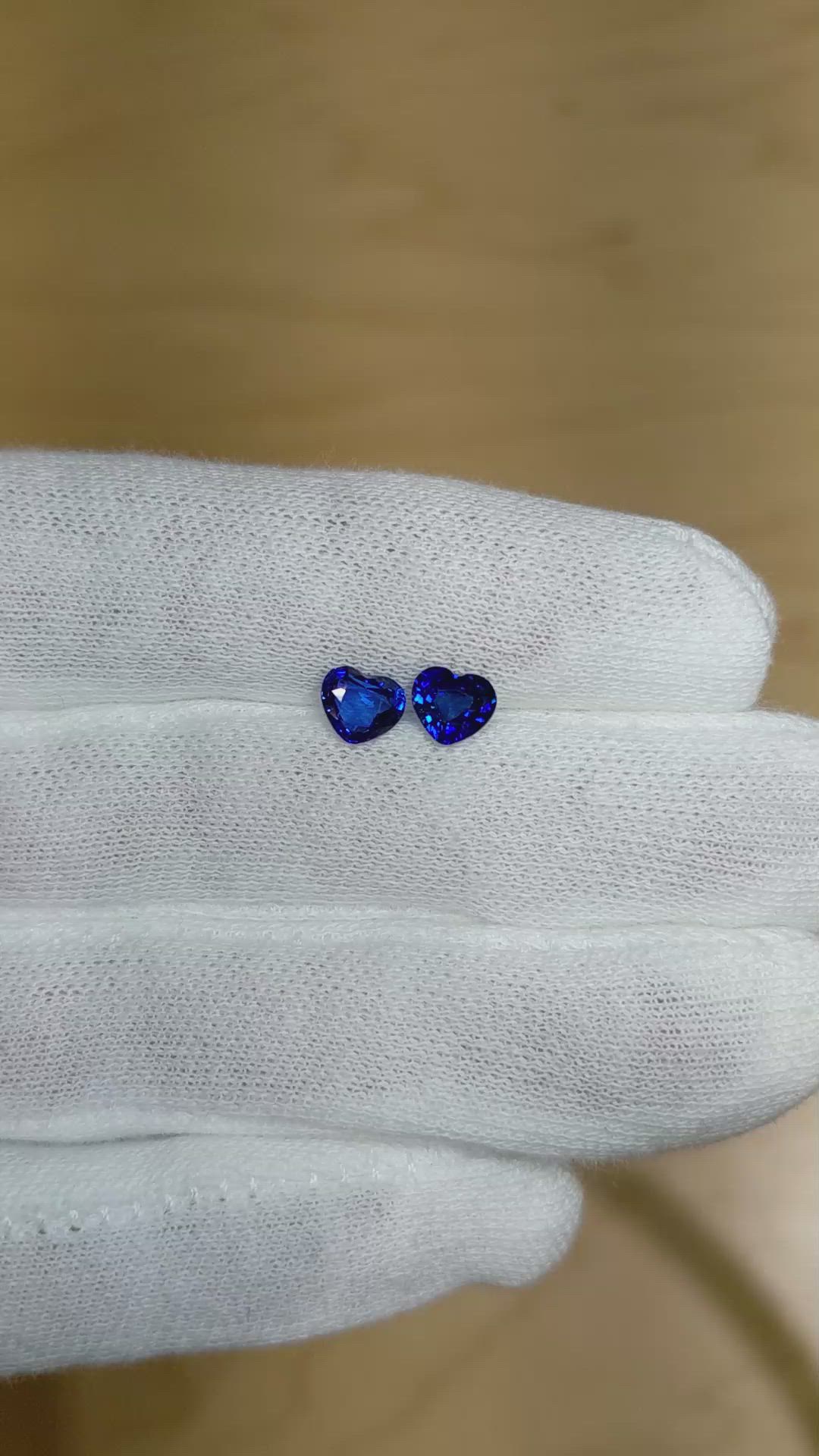 1.50 Ct.Tw.Total Carat Weight Blue Sapphire Pair from Ceylon (Sri Lanka) Size Video