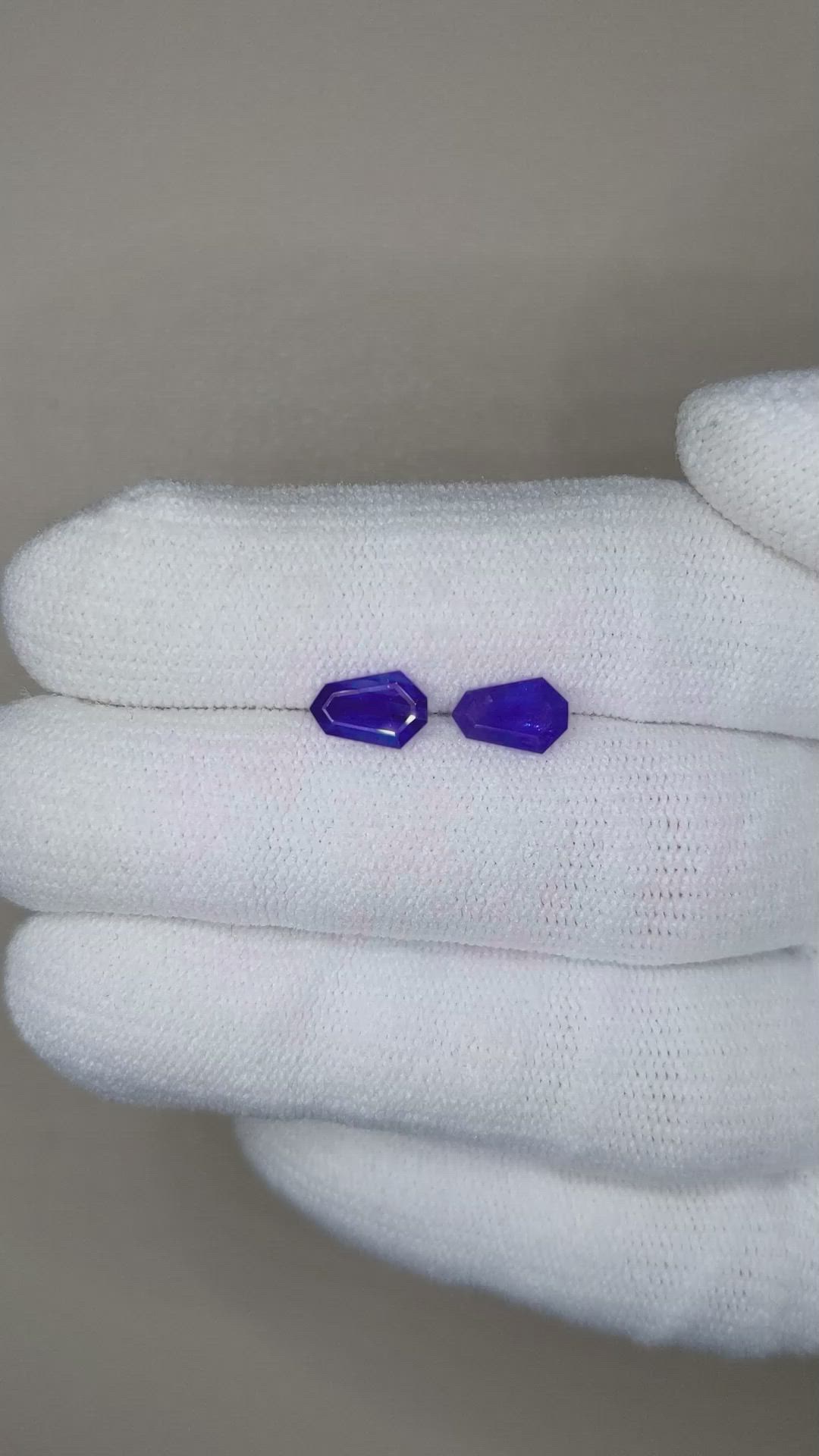 1.45 Ct.Tw.Total Carat Weight Blue Sapphire Pair from Ceylon (Sri Lanka) Size Video