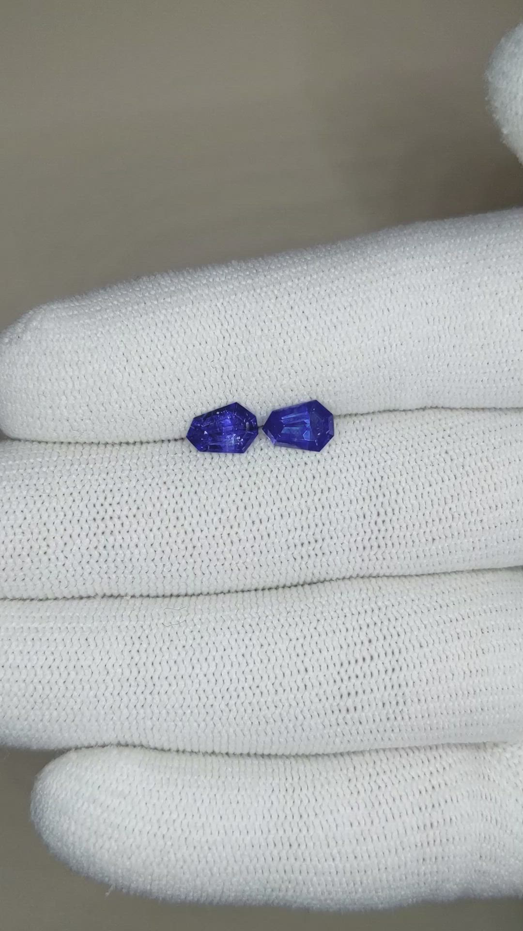 1.44 Ct.Tw.Total Carat Weight Blue Sapphire Pair from Ceylon (Sri Lanka) Size Video