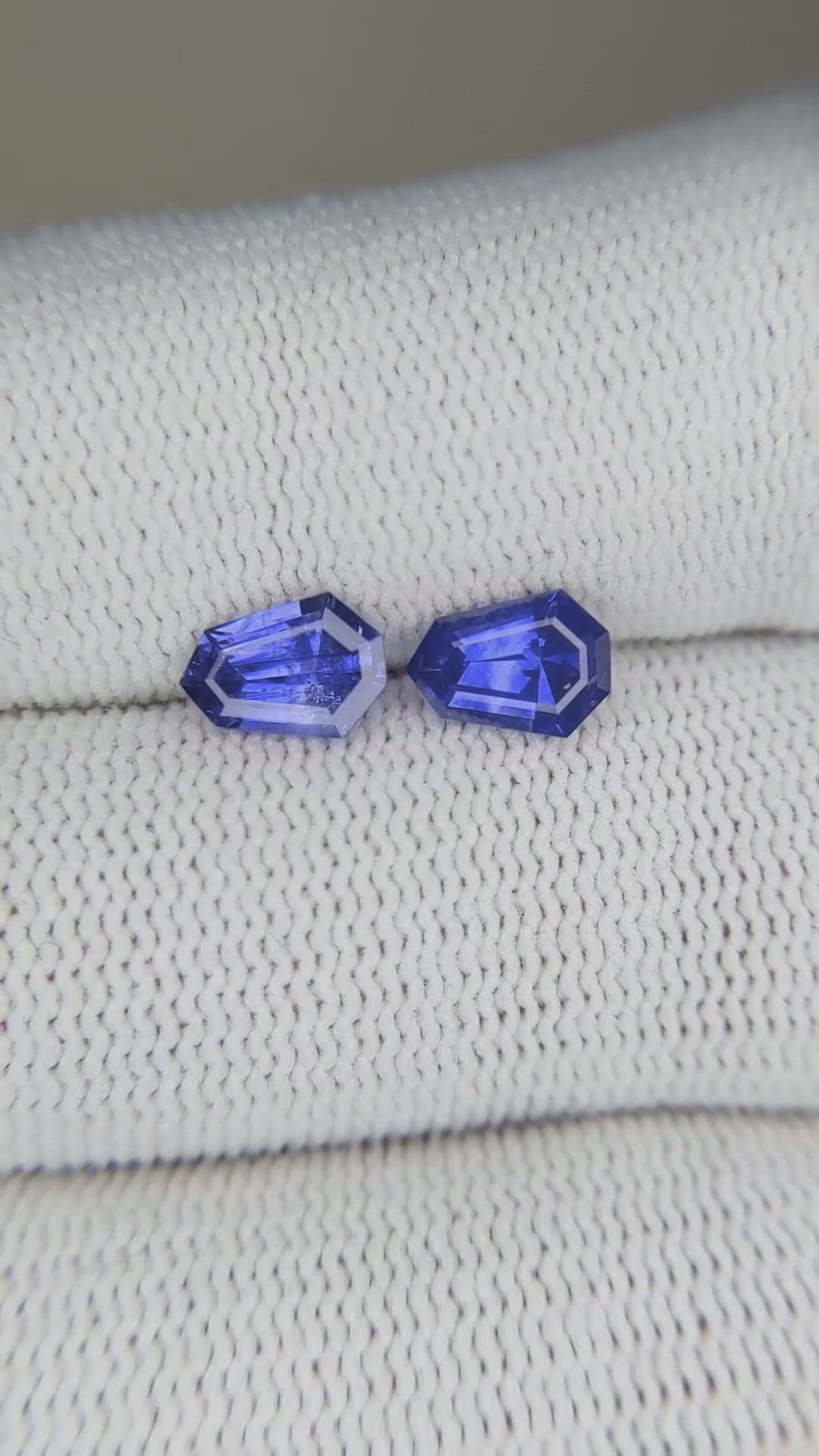 1.44 Ct.Tw.Total Carat Weight Blue Sapphire Pair from Ceylon (Sri Lanka) Size Video