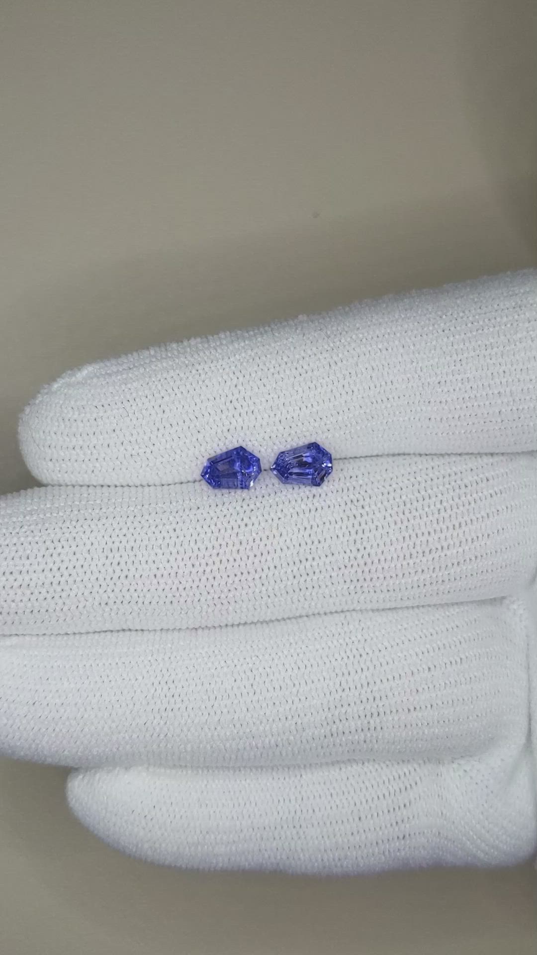 1.80 Ct.Tw.Total Carat Weight Blue Sapphire Pair from Ceylon (Sri Lanka) Size Video