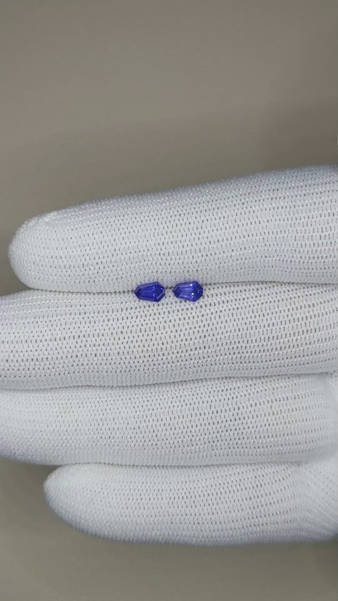0.55 Ct.Tw.Total Carat Weight Blue Sapphire Pair from Ceylon (Sri Lanka) Size Video