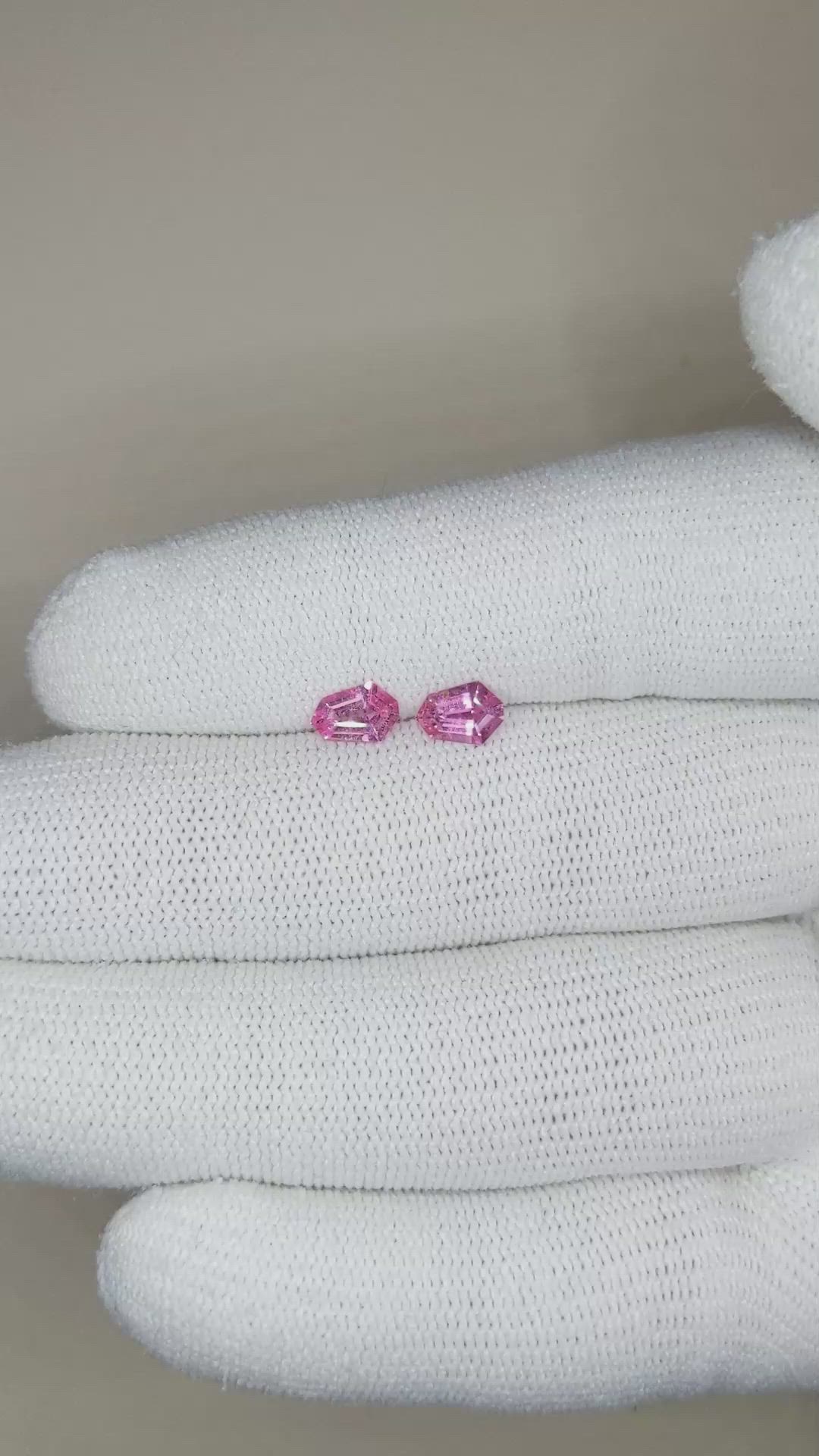 0.91 Ct.Tw.Total Carat Weight Pink Sapphire Pair from Ceylon (Sri Lanka) Size Video