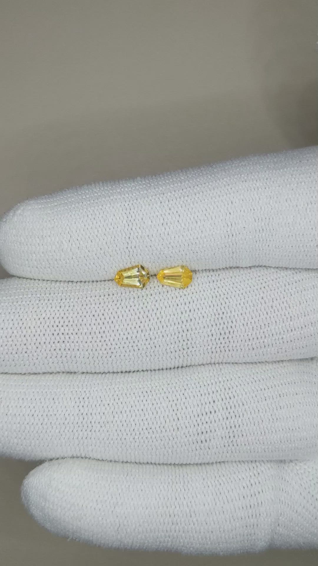 0.73 Ct.Tw.Total Carat Weight Yellow Sapphire Pair from Ceylon (Sri Lanka) Size Video