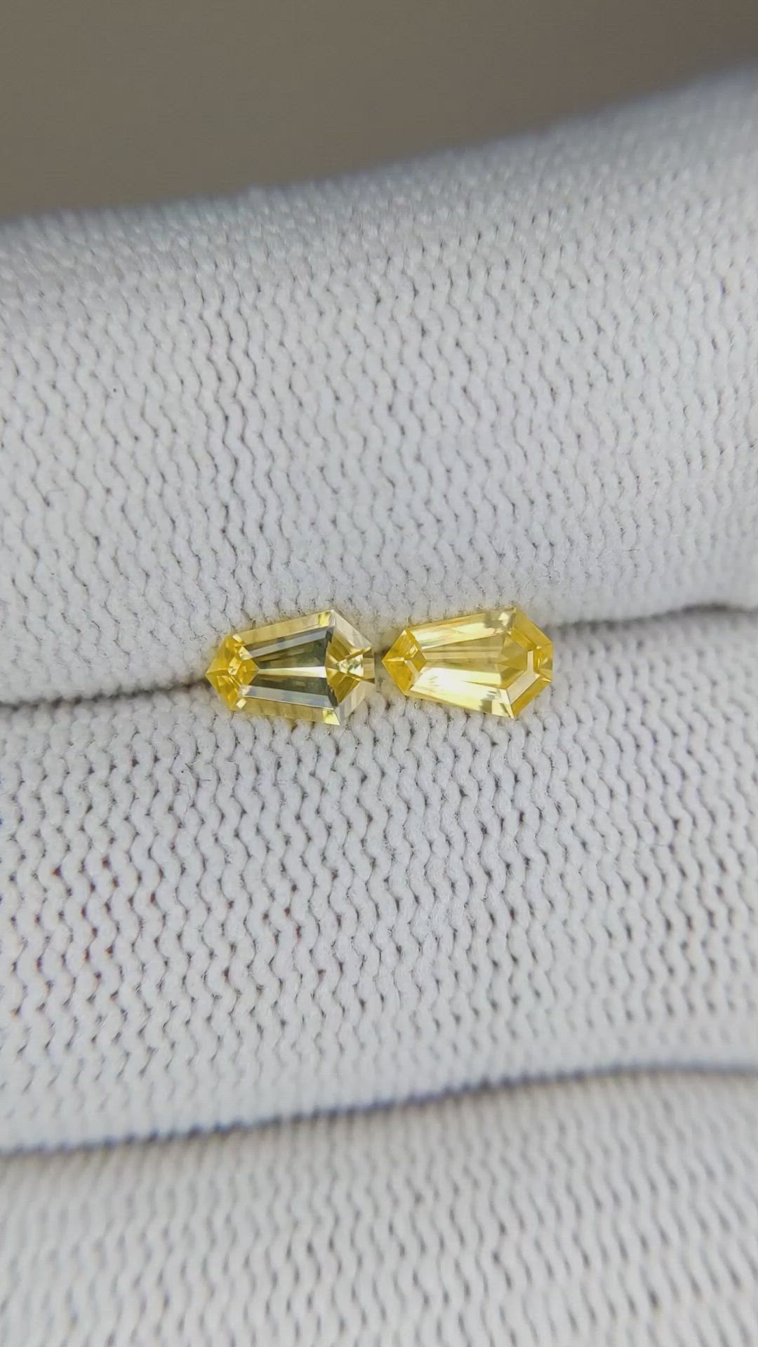 0.73 Ct.Tw.Total Carat Weight Yellow Sapphire Pair from Ceylon (Sri Lanka) Size Video