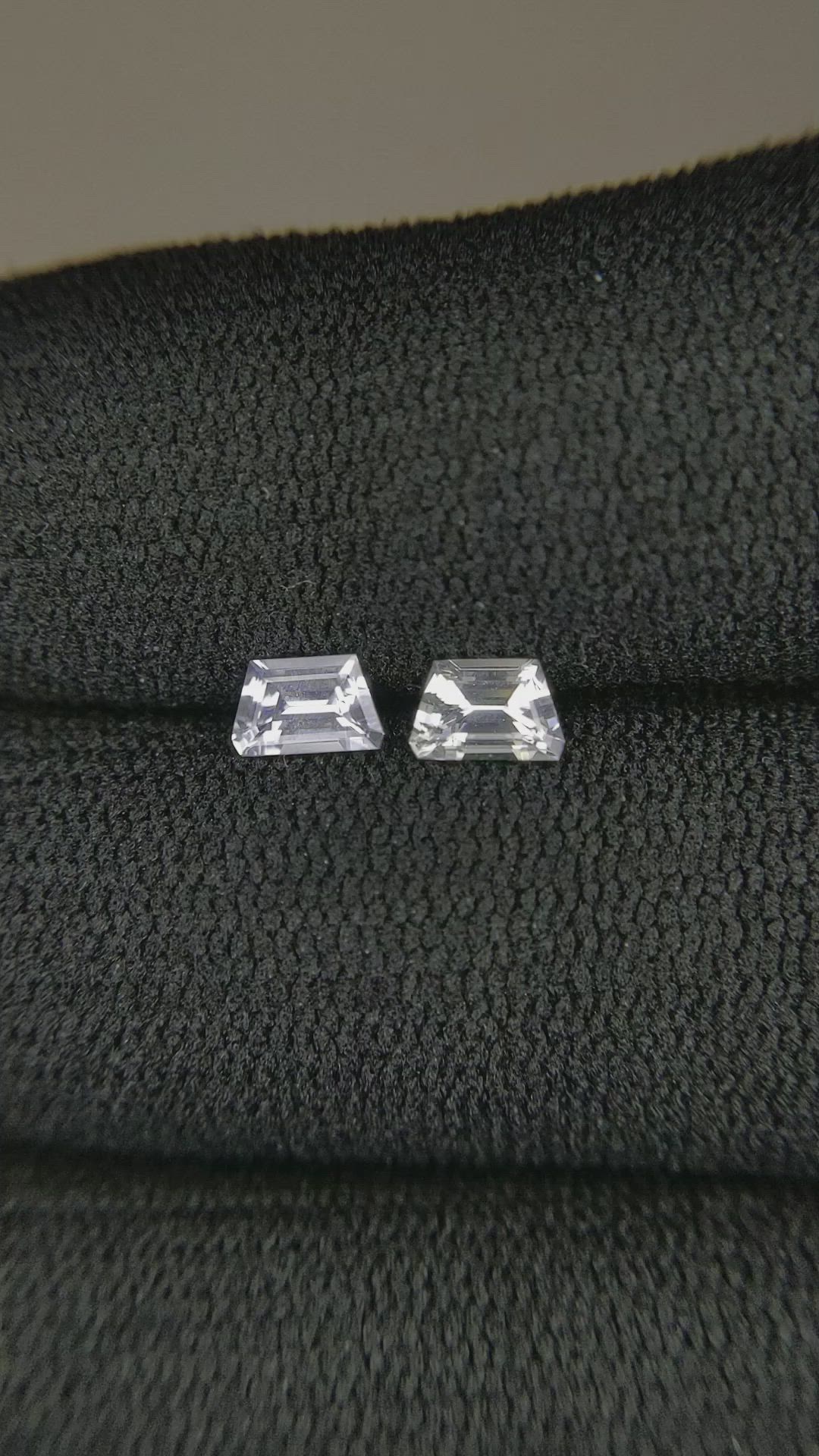 0.69 Ct.Tw.Total Carat Weight White Sapphire Pair from Ceylon (Sri Lanka) Size Video
