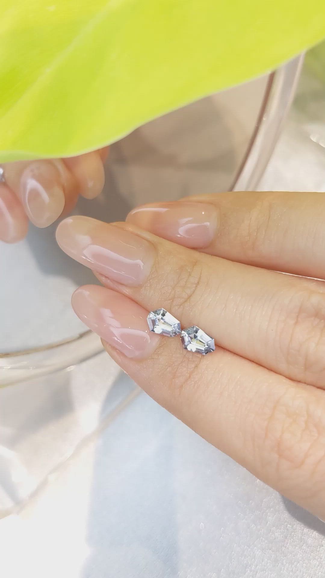 1.14 Ct.Tw.Total Carat Weight White Sapphire Pair from Ceylon (Sri Lanka) Size Video