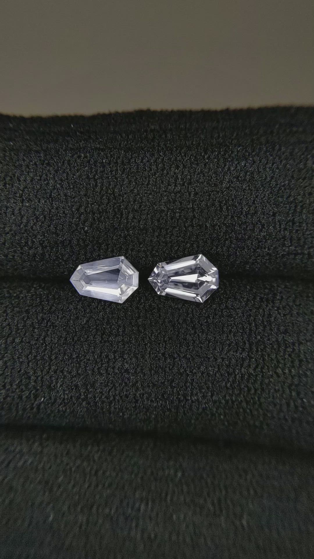 0.95 Ct.Tw.Total Carat Weight White Sapphire Pair from Ceylon (Sri Lanka) Size Video