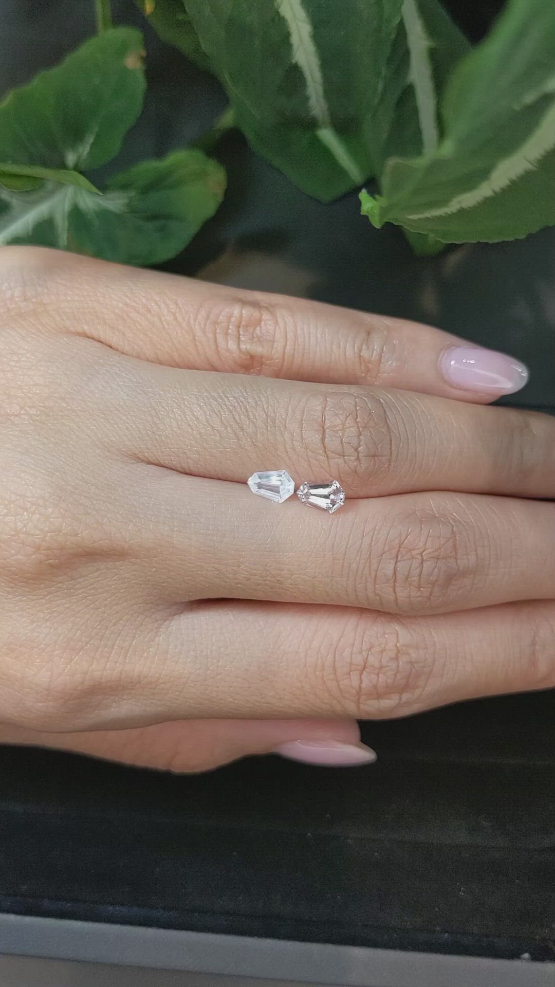 0.95 Ct.Tw.Total Carat Weight White Sapphire Pair from Ceylon (Sri Lanka) Size Video